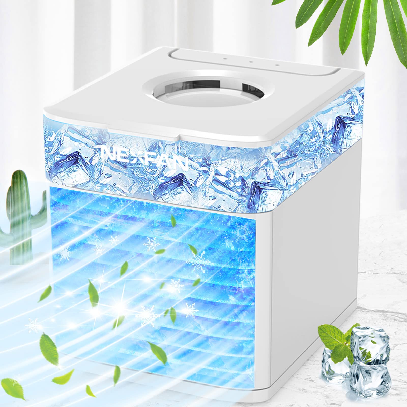 Konpe Personal Mini Air Conditioner - Portable Desktop AC Fan with 3 Speed Settings, Humidifier & 7 Color LED Lights | Perfect for Bedroom, Office & Small Spaces Cooling