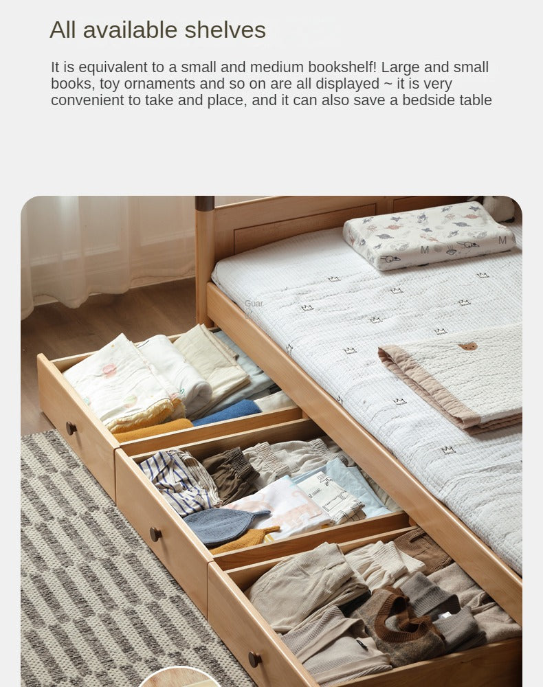 Solid Oak Wood Multi-Function Storage Bed - Queen Size Platform Bed with Underbed Drawers for Small Space Bedroom, Guest Room & Studio Apartments