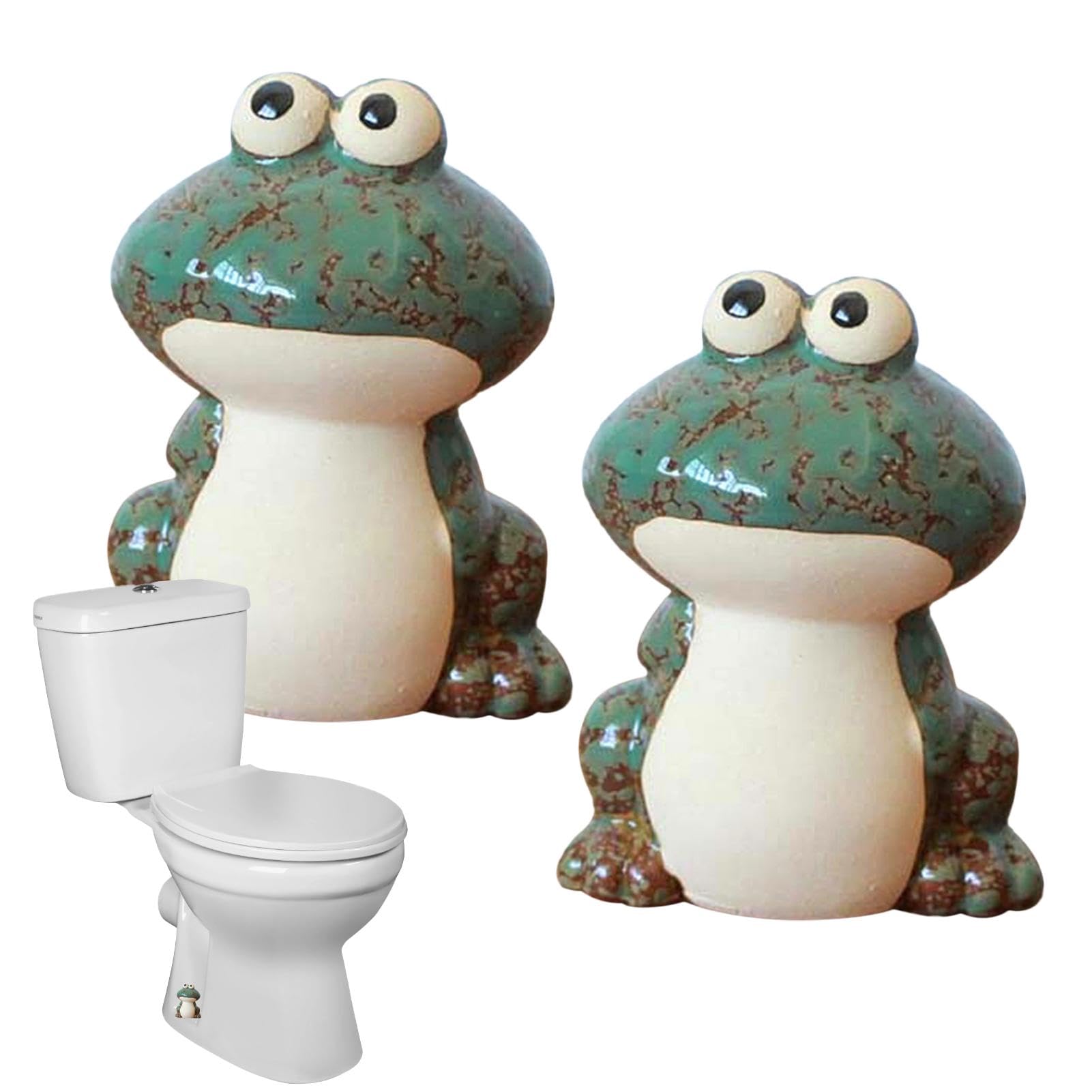 Cute Ceramic Frog Toilet Bolt Caps - Decorative Toilet Seat Cover for Bathroom Accessories (2-Pack) - Perfect for Kids Bathroom, Animal Theme Decor & Unique Home Improvement