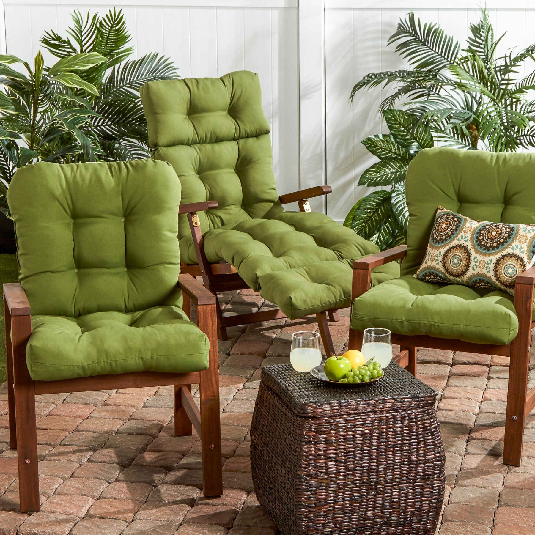 Greendale Home Fashions 38 x 21 Inch Outdoor Chair Cushion - Waterproof Patio Seat & Back Cushion for Garden, Poolside, Deck - 1 Pack, Juniper Green