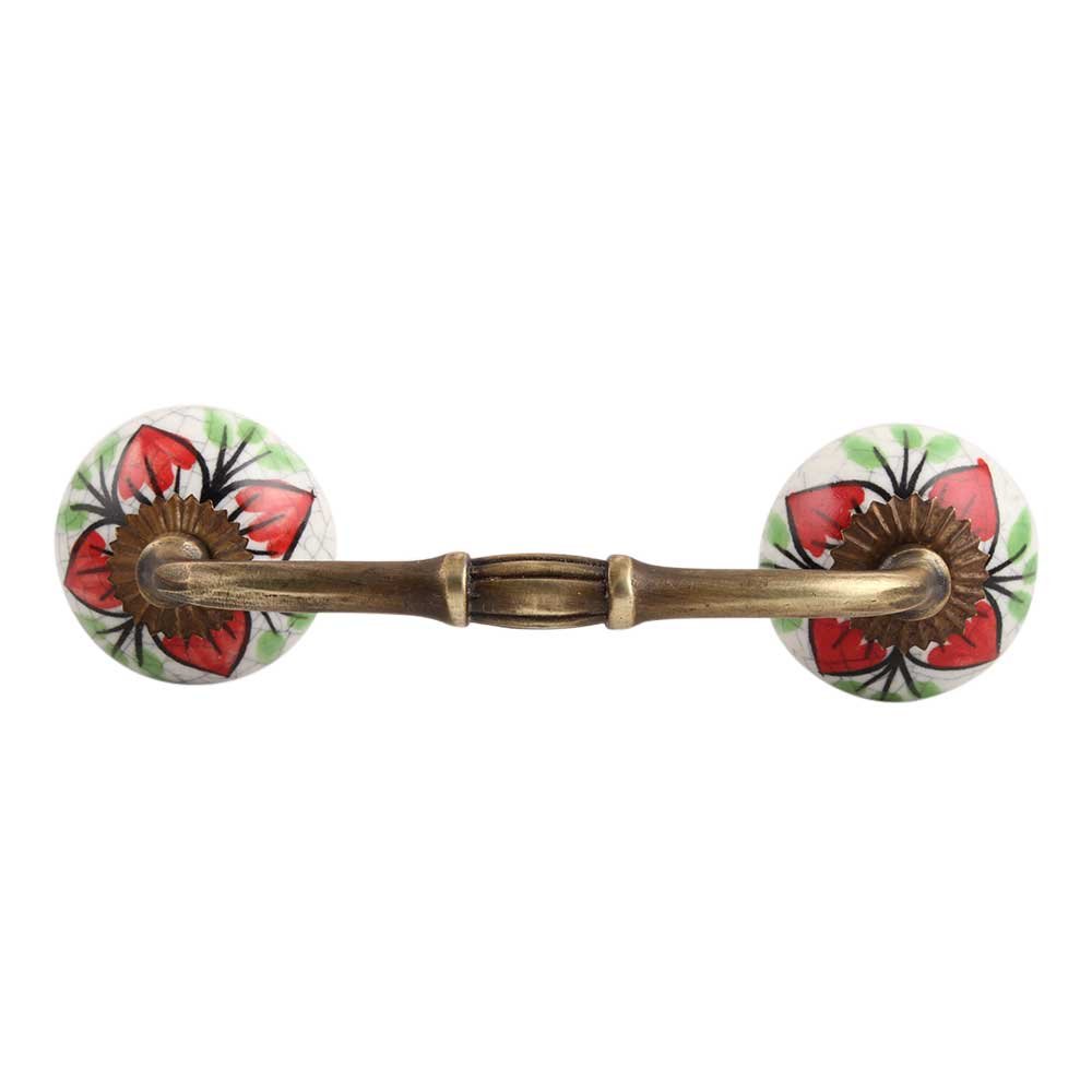 Vintage Ceramic Red Cabinet Pulls - 4