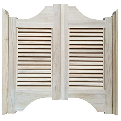 Unfinished Louvered Solid Wood Café Swing Door with Hinges - Self-Closing Saloon Style Interior Door for Restaurants, Bars & Homes (30x28 Inches) - Perfect for Terrace, Kitchen, or Commercial Spaces