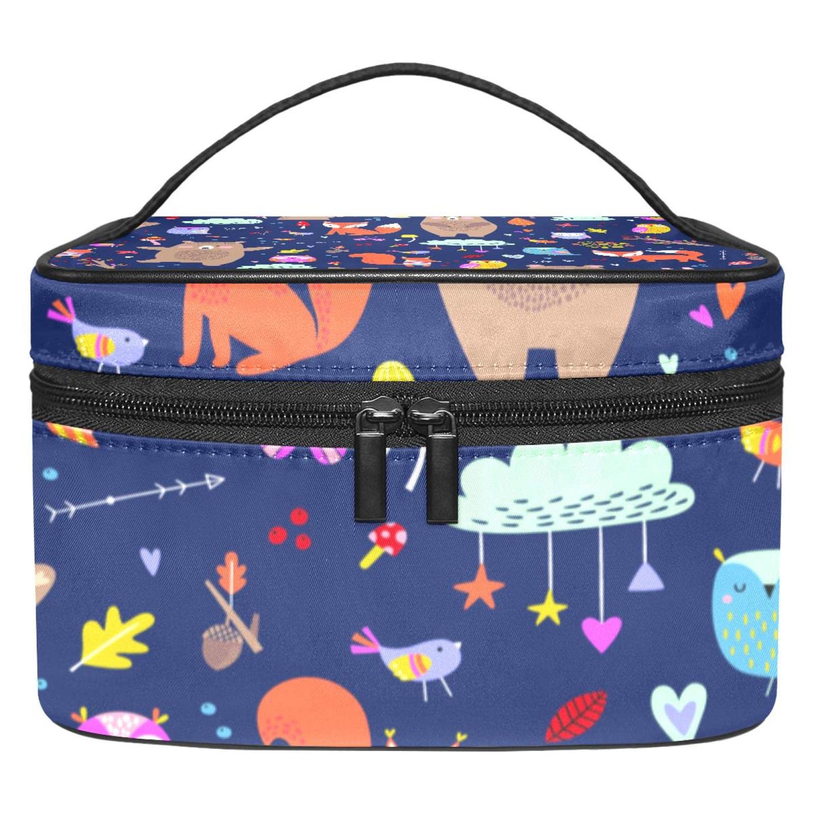 Waterproof Travel Makeup Bag Organizer - Large Cosmetic Toiletry Storage Pouch with Handle for Women & Teens | Cute Forest Animals Design | Perfect for Vacation, Gym, Daily Use & Gift Giving