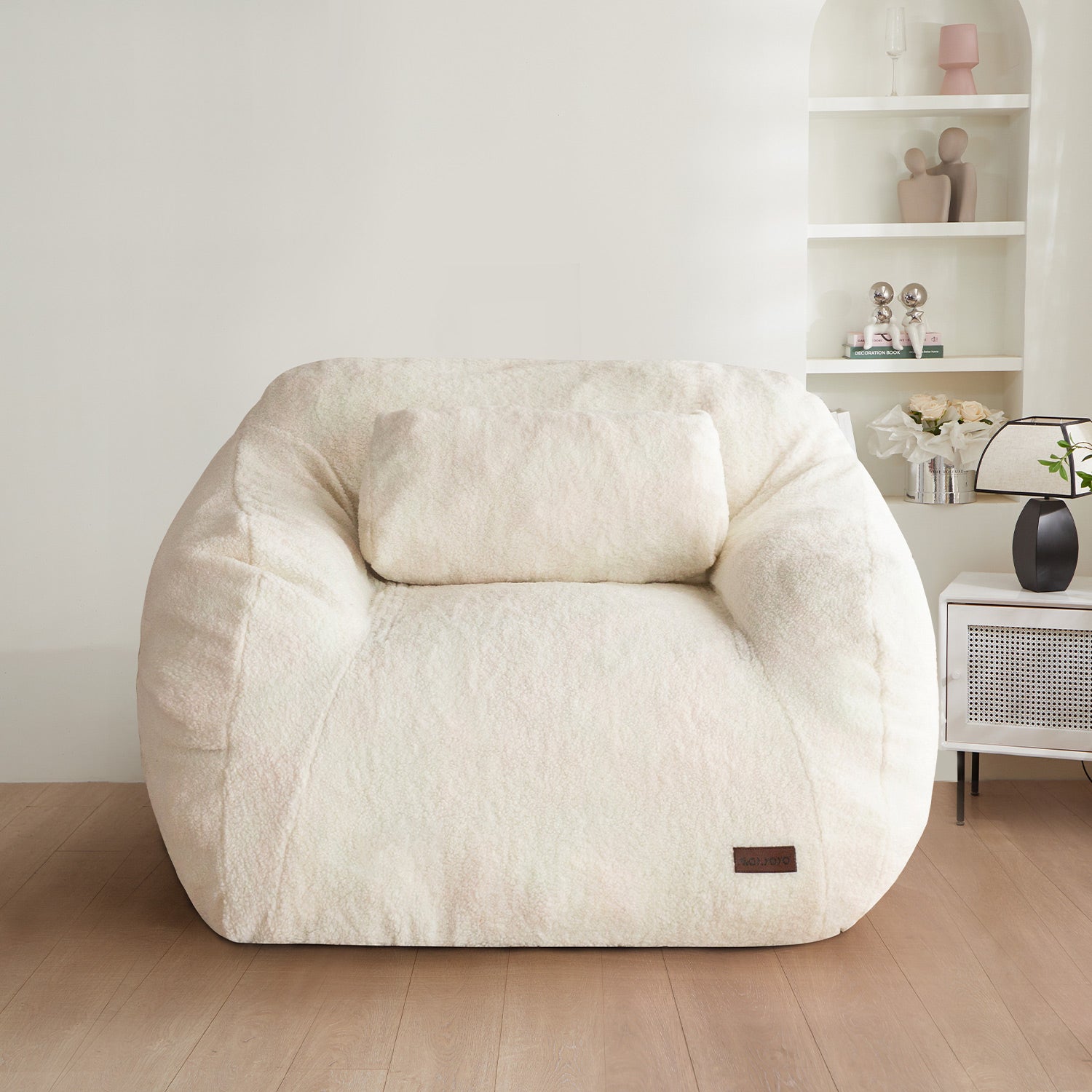 MAXYOYO Giant Bean Bag Chair with Pillow - Extra Large Fuzzy Comfy Bean Bag for Adults & Kids, Beige - Perfect for Living Room, Bedroom, Game Room & Dorm Relaxation
