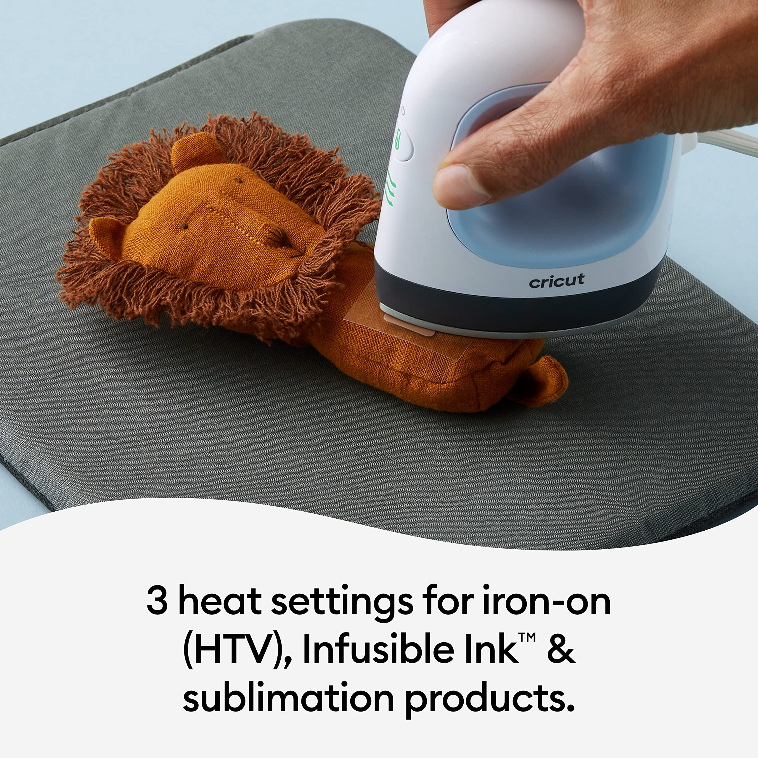 Cricut EasyPress Mini Heat Press Machine for Small Objects - 3 Heat Settings, Precision Tip, Ceramic Coated Plate for Shoes, Hats, Stuffed Animals | Compact & Lightweight Design in Zen Blue | Perfect for DIY Crafts, T-Shirt Printing & Home Projects