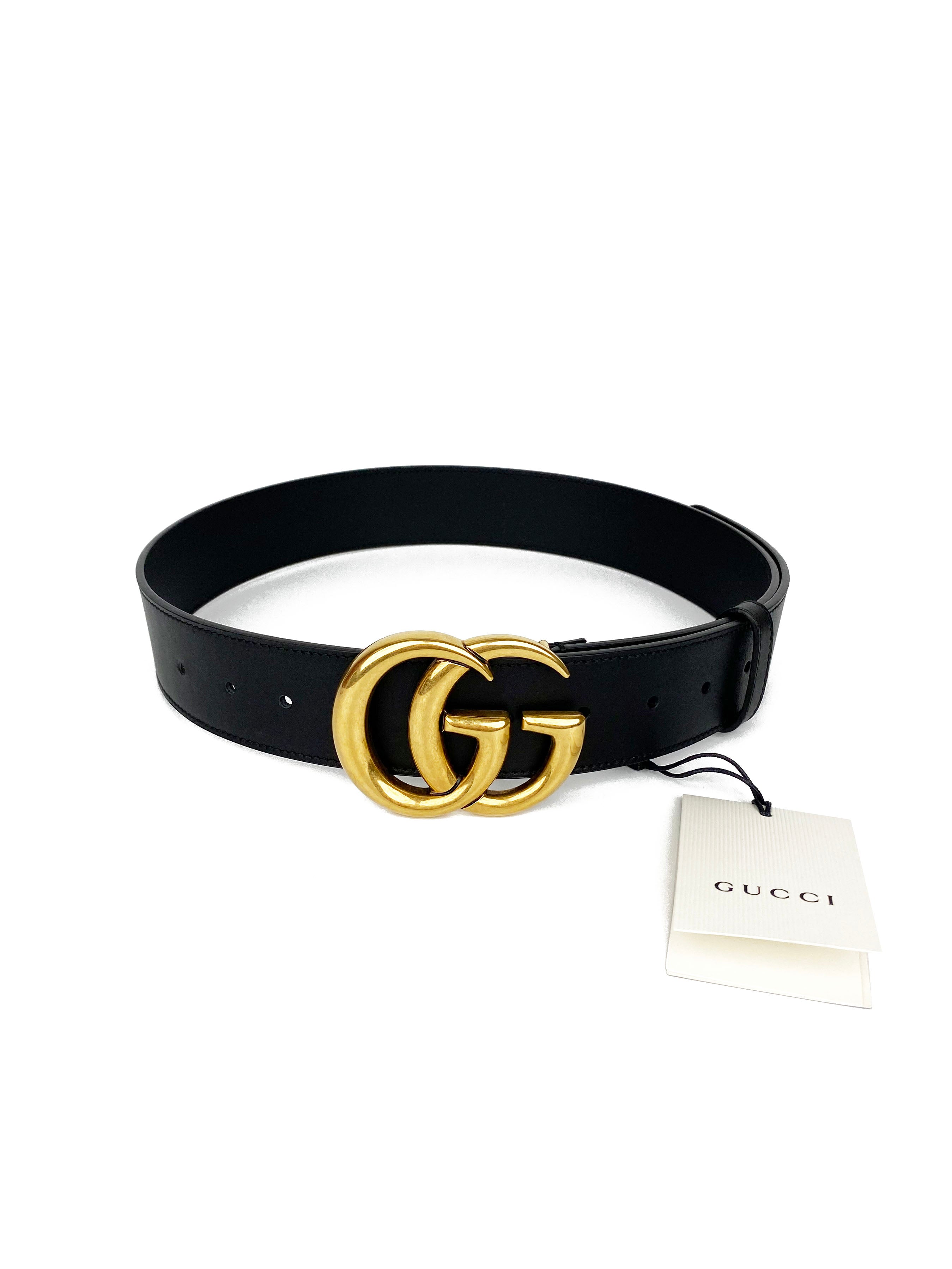 Gucci GG Black Marmont Belt with Shiny Gold Buckle - 80cm Genuine Leather Waist Belt for Women | Perfect for Jeans, Dresses & Office Wear