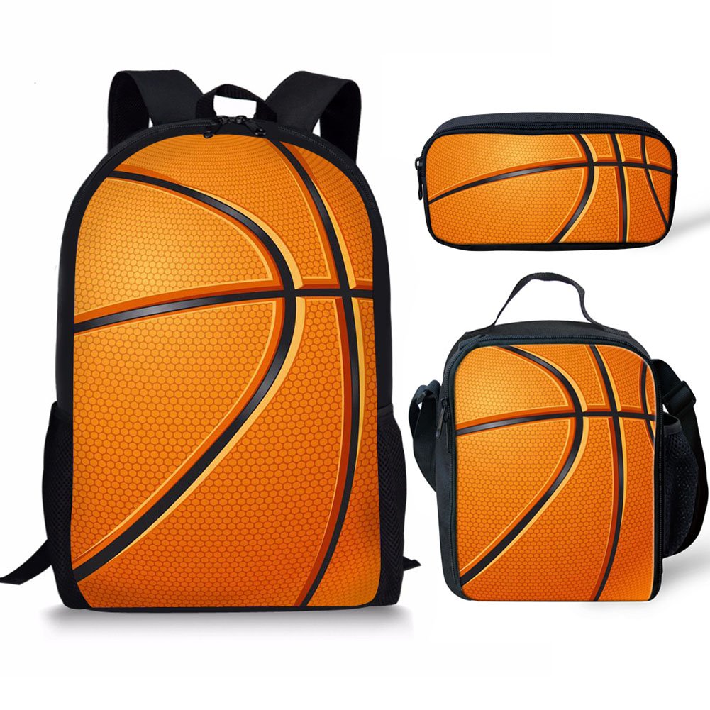 FANCOSAN Cool Basketball Design Kids Backpack Set - School Backpack with Lunch Box & Pencil Case for Boys Girls - Perfect for School, Travel, Sports & Daily Use