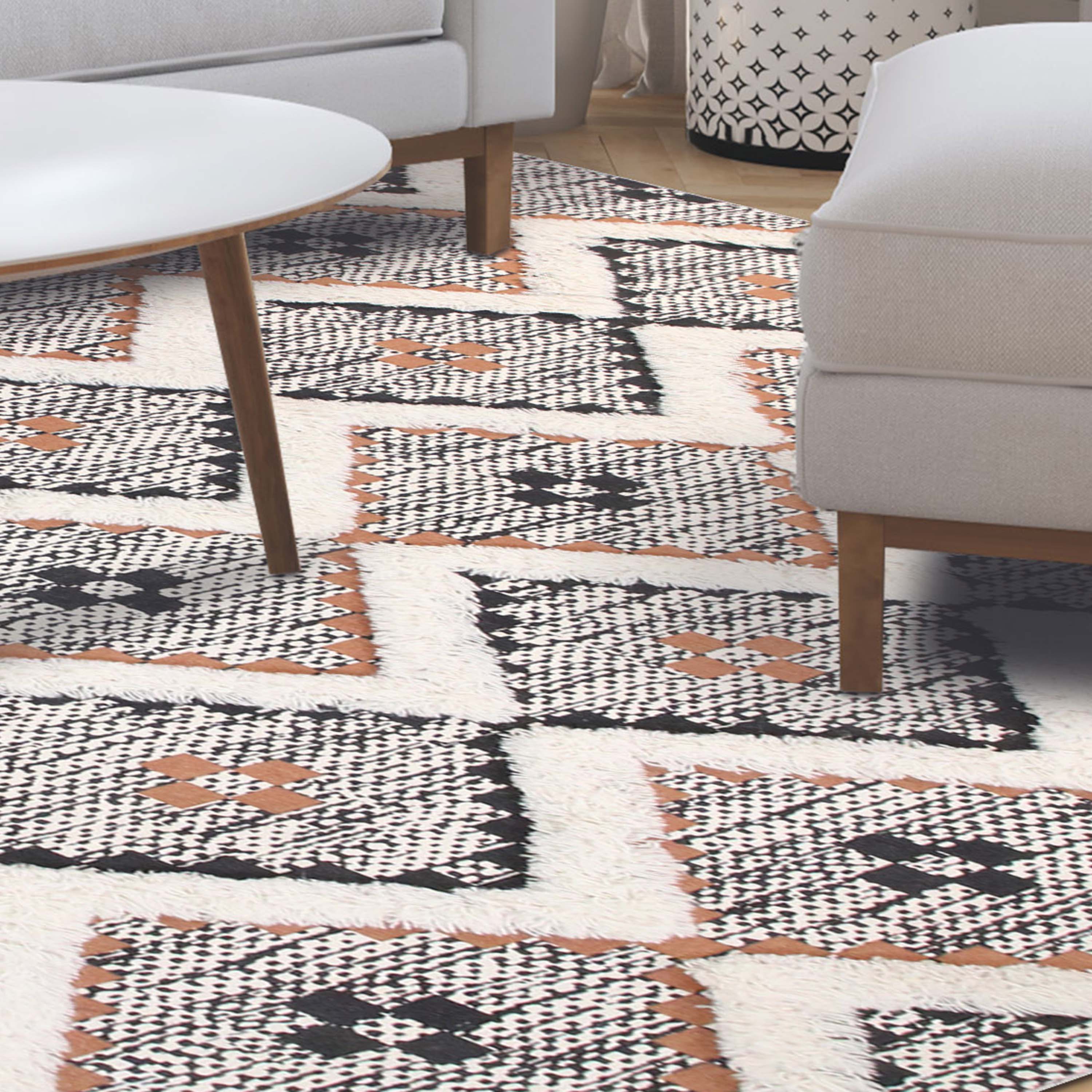 Hand Tufted Cotton Wool Geometric Farmhouse Area Rug - Soft Textured Boho Chic Rug for Living Room, Bedroom, Dining Room Decor