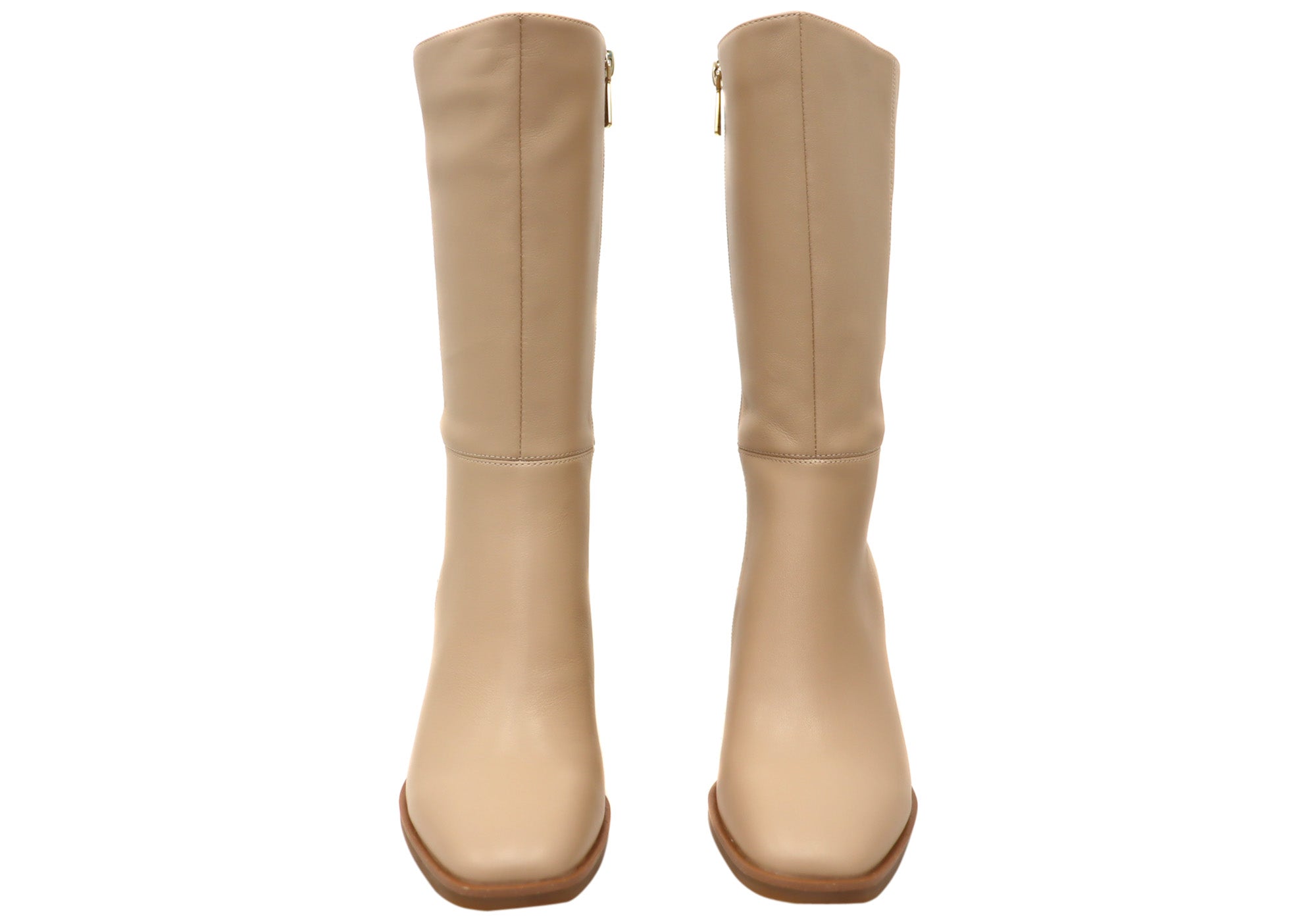 Hush Puppies Women's Leather Heeled Mid Calf Boots in Nude - Comfortable & Stylish Ankle Booties for Work, Date Night & Fall Fashion