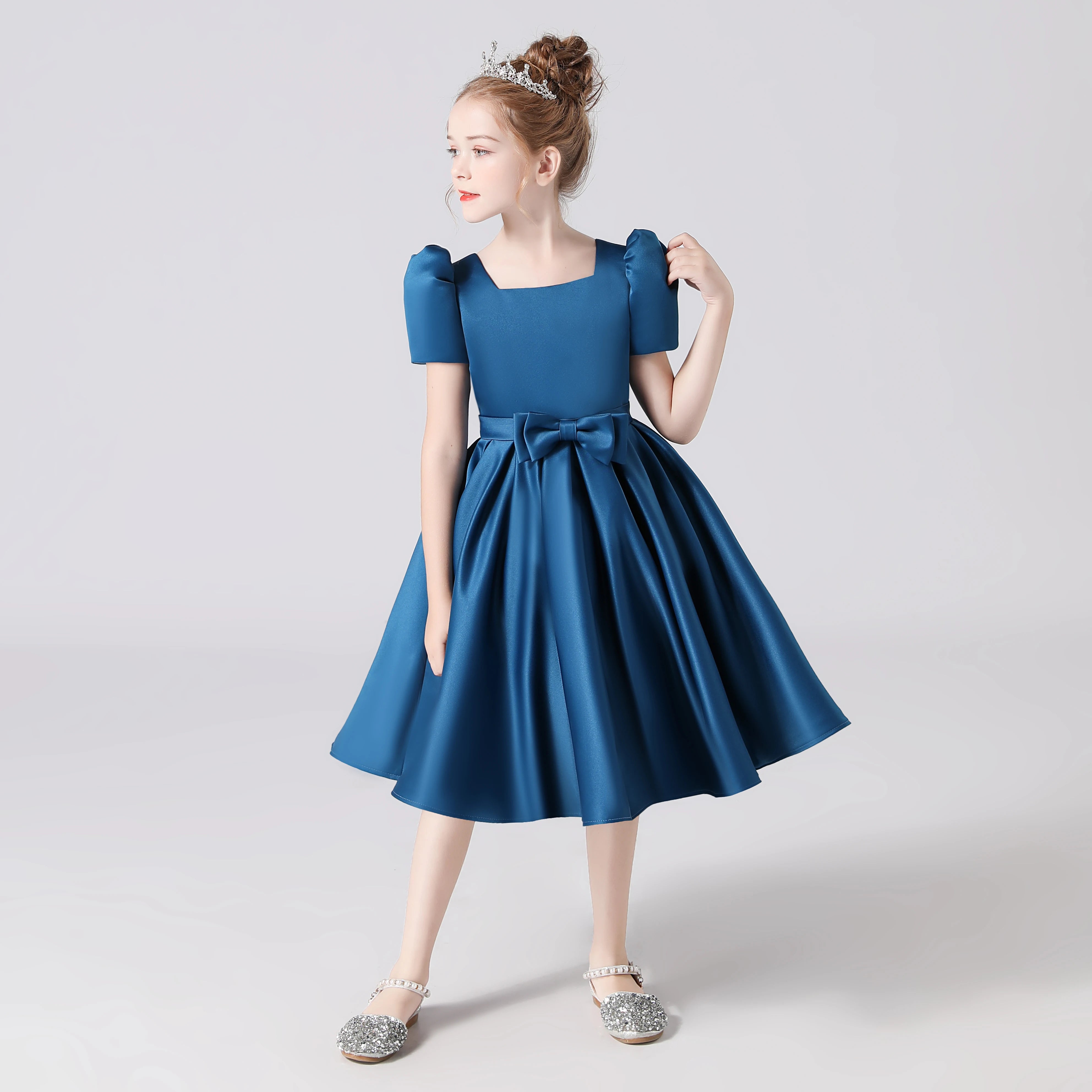Elegant Satin Short Junior Dress for Formal Evening Party - Knee Length Girls' Party Dress for Prom, Homecoming, and Special Occasions