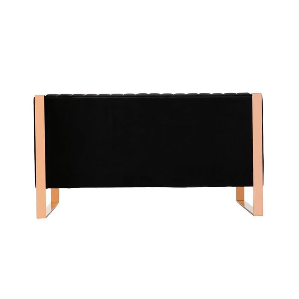 Luxury Velvet Tufted Loveseat Sofa - Black & Rose Gold Upholstery for Living Room, Bedroom, or Office