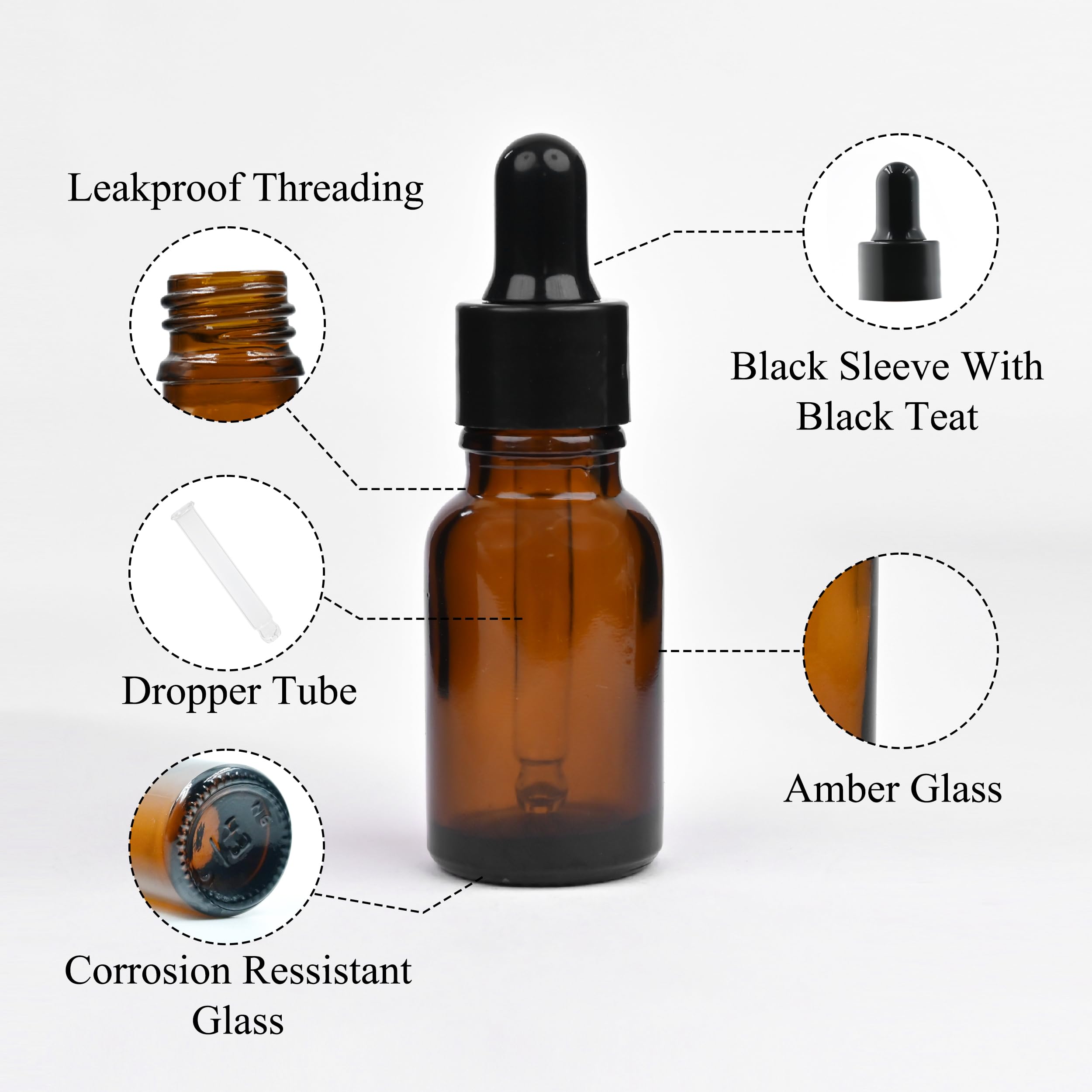 10ML Amber Glass Bottles with Dropper - Leak Proof Essential Oil Containers for DIY Serums, Perfumes & Aromatherapy - Pack of 3 (Black Sleeve & Silicone Teat) - Refillable Travel Size Bottles for Skincare & Home Use