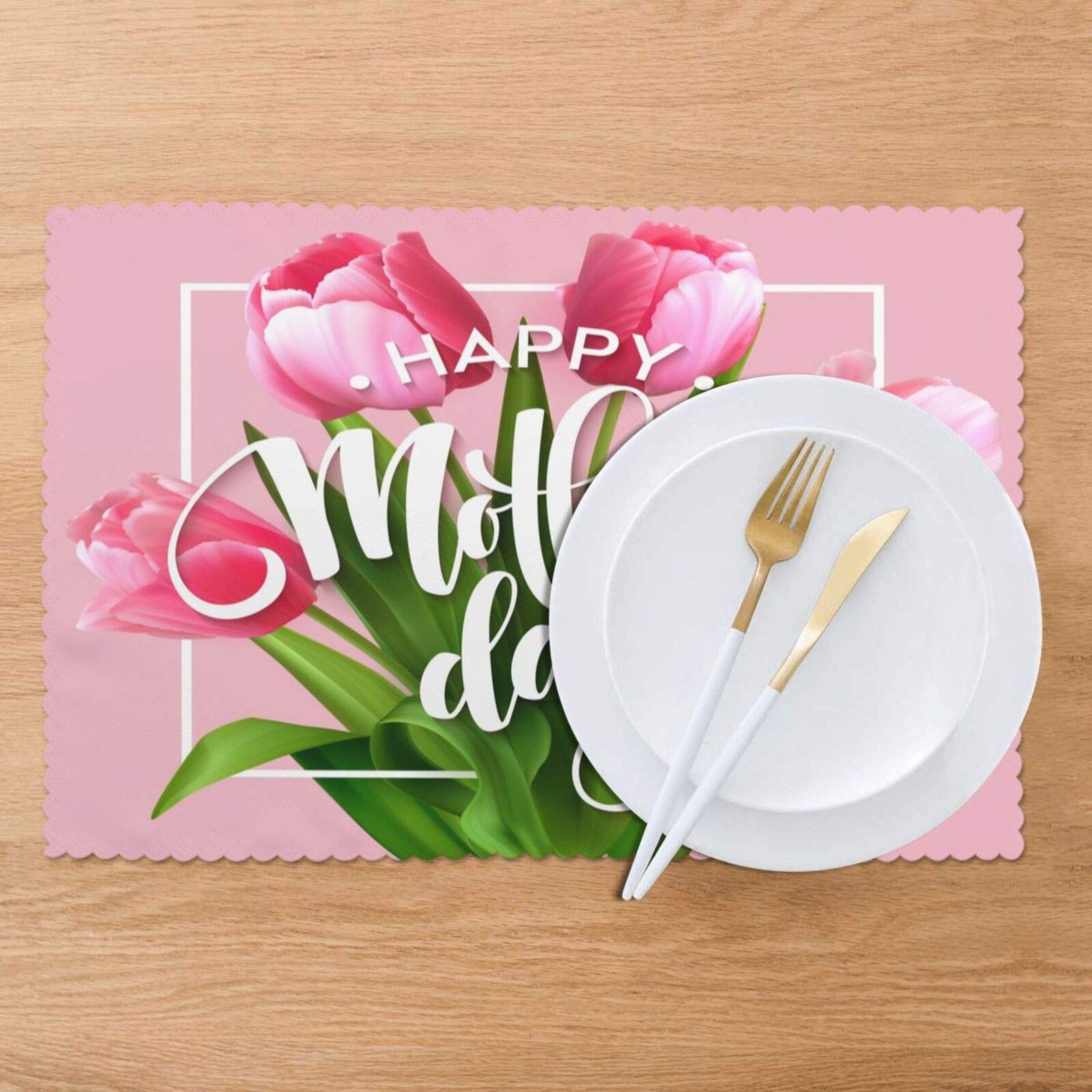 **4-Pack Pink Tulip Placemats – 12 x 18 Inch Washable & Heat-Resistant Table Mats for Kitchen, Dining, and Home Decor – Perfect for Mother’s Day Gifts & Everyday Use**