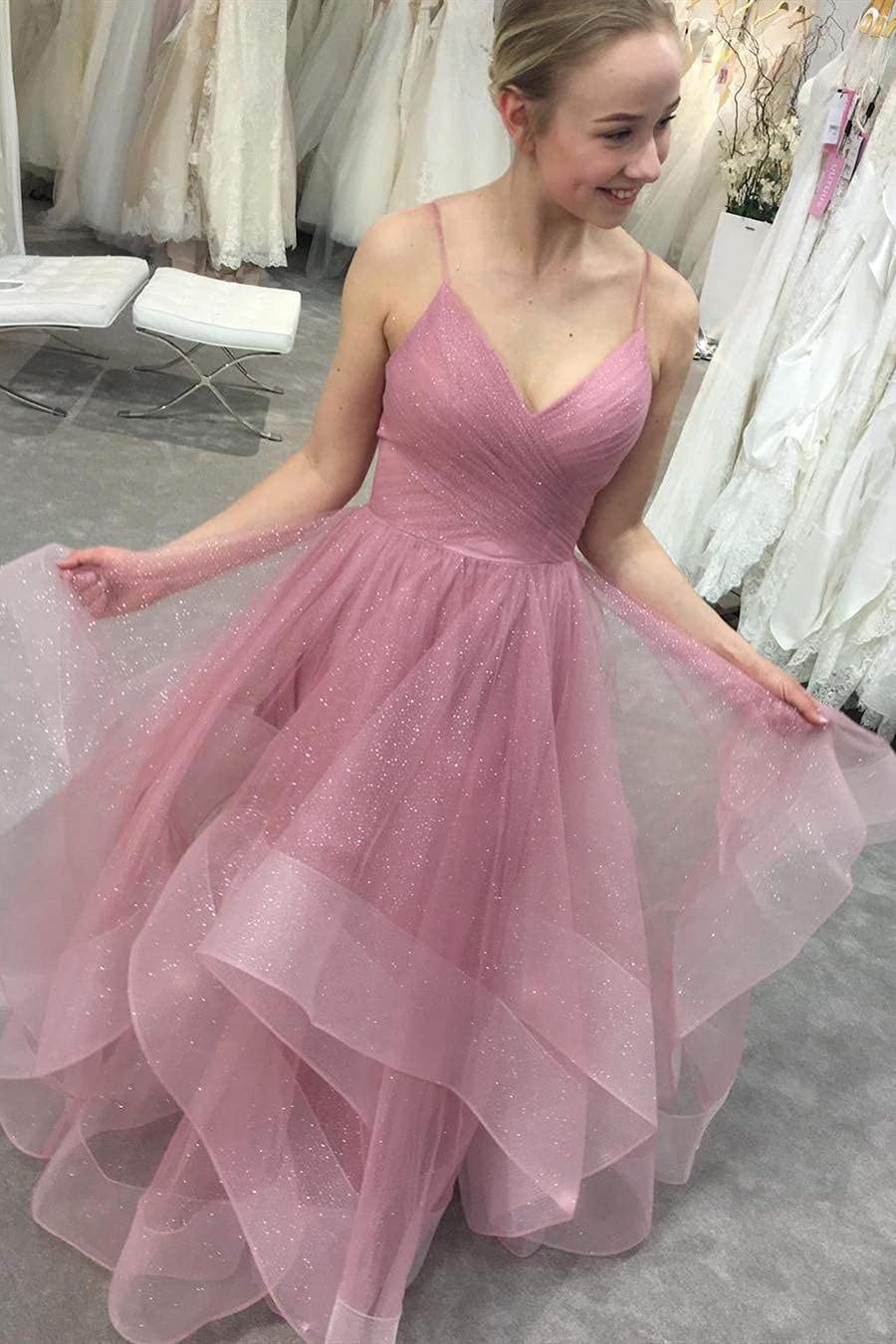 Elegant Navy Blue Prom Dresses for Women - Long Tulle Ball Gown with V-Neck & Spaghetti Straps | Perfect for Homecoming, Formal Dances & Special Occasions