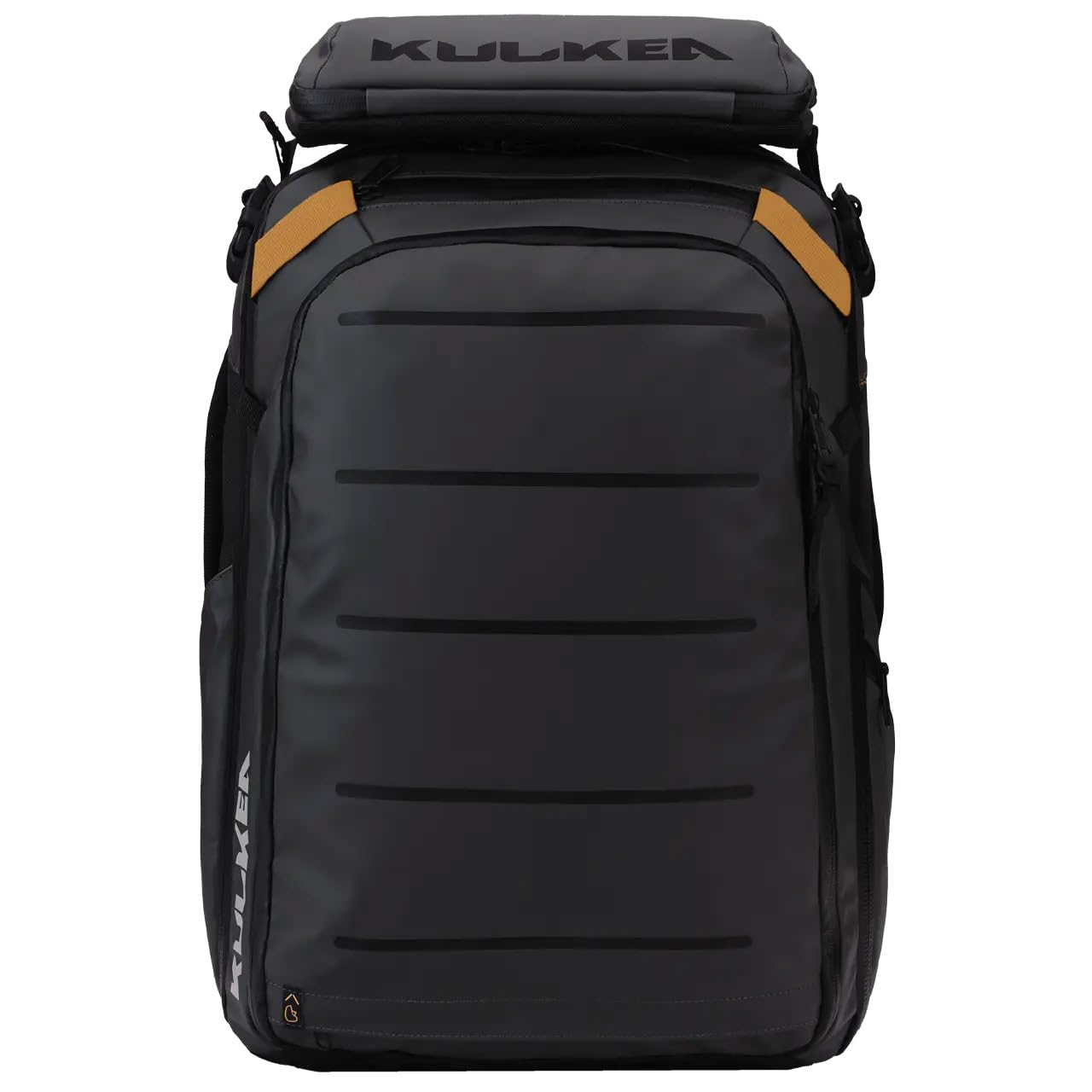 40L Travel Backpack - Waterproof Carry On Backpack with Detachable Organizer & Magnetic Bottle Pocket - Laptop & Passport Compartment - Convertible Ski Boot Bag for Air Travel, Hiking, Snowboarding (Black/Gold)