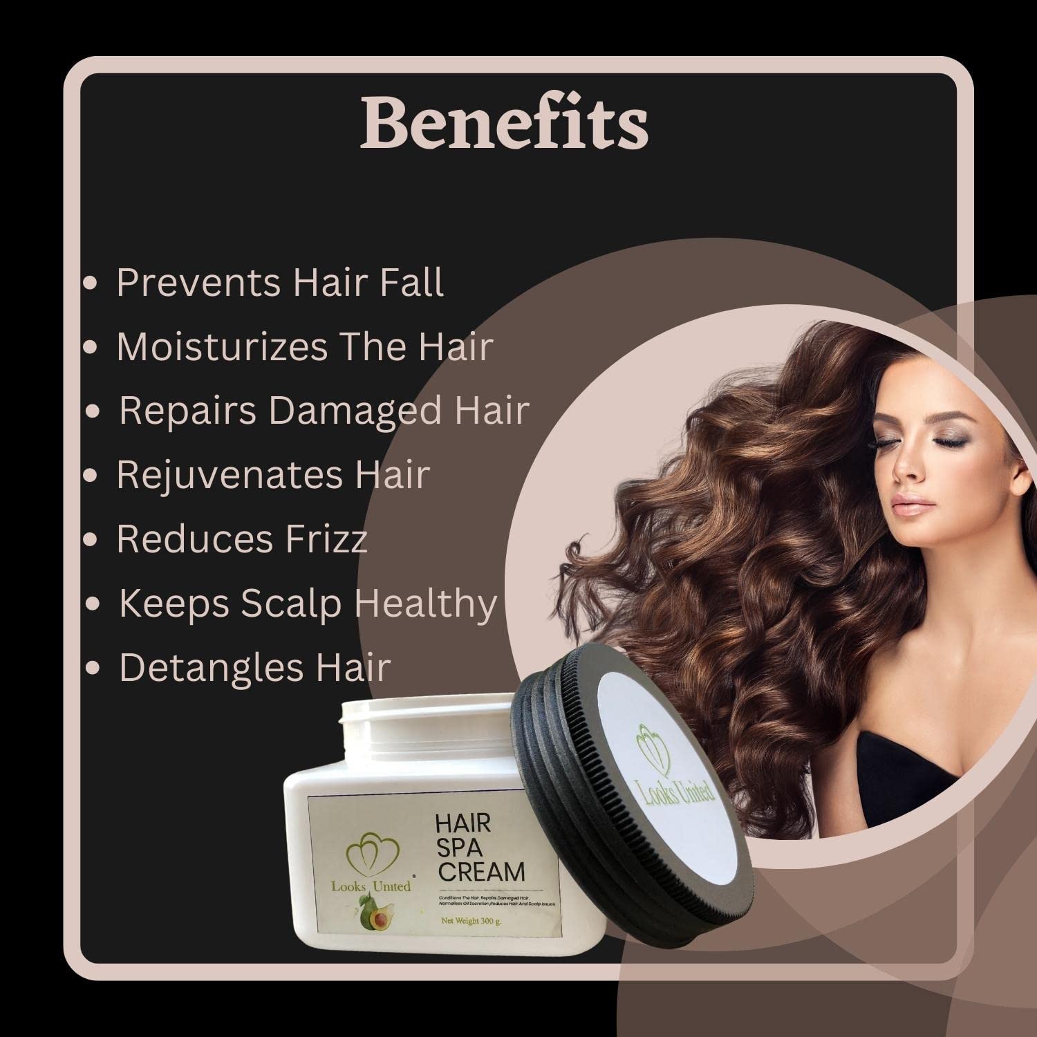 Looks United Avocado Oil, Olive Oil & Apricot Kernel Oil Hair Spa Treatment Cream | Damaged Hair Repair for Women - 300g | Deep Conditioning Mask for Dry, Frizzy & Color-Treated Hair at Home