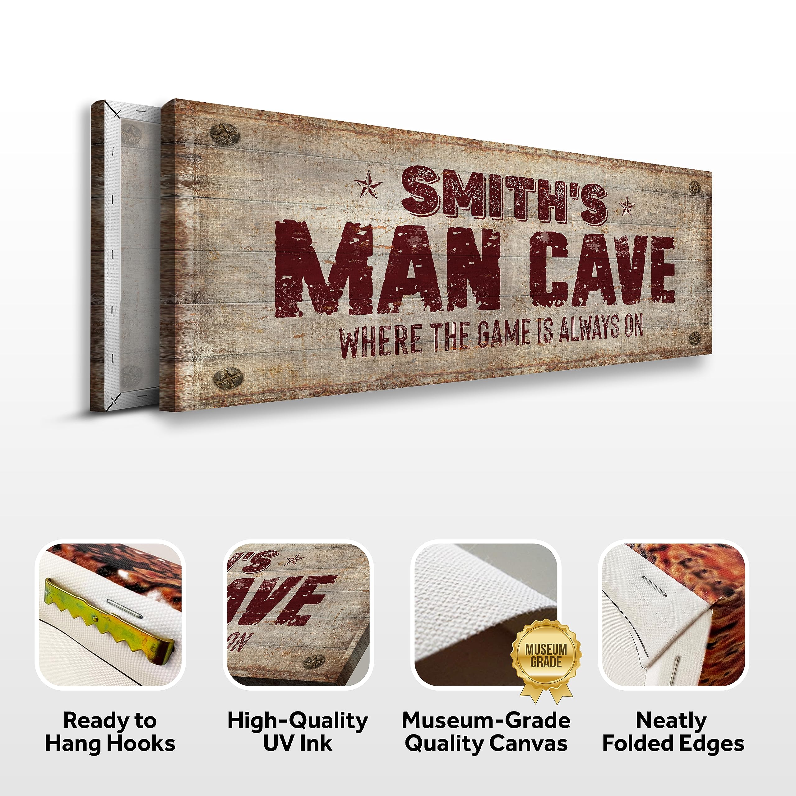 Personalized Man Cave Wall Art Decor - Custom Rustic Sign for Home Bar, Game Room & Basement (48x16in) | Unique Gift for Men | Perfect for Sports Fans, Beer Lovers & Entertainment Spaces