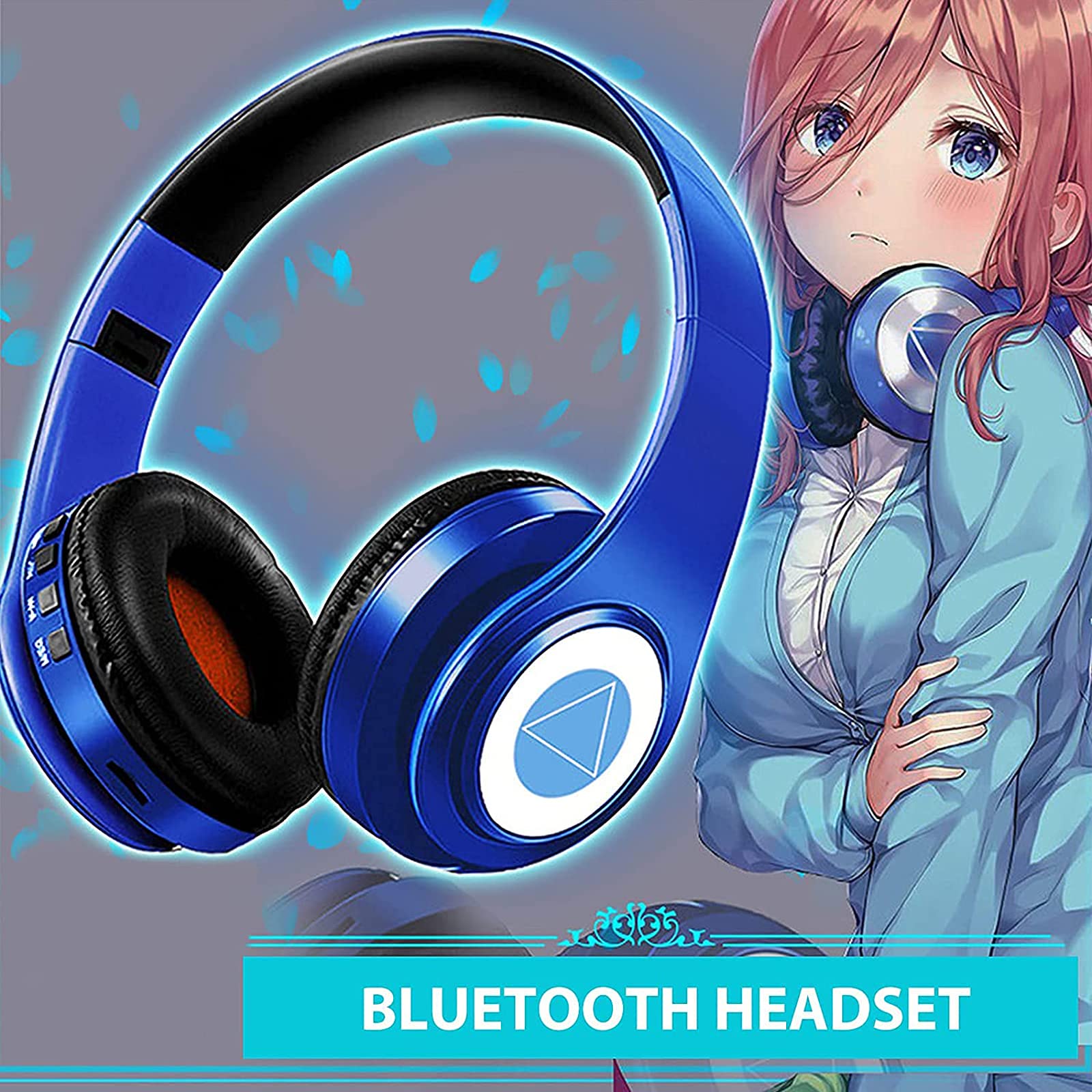 Nakano Miku Bluetooth Headphones - Wireless Over-Ear Foldable Headset with Built-in Mic, Hi-Fi Stereo Sound, Anime Cosplay Accessory (Blue) | Perfect for Gaming, Music Listening, and The Quintessential Quintuplets Fans