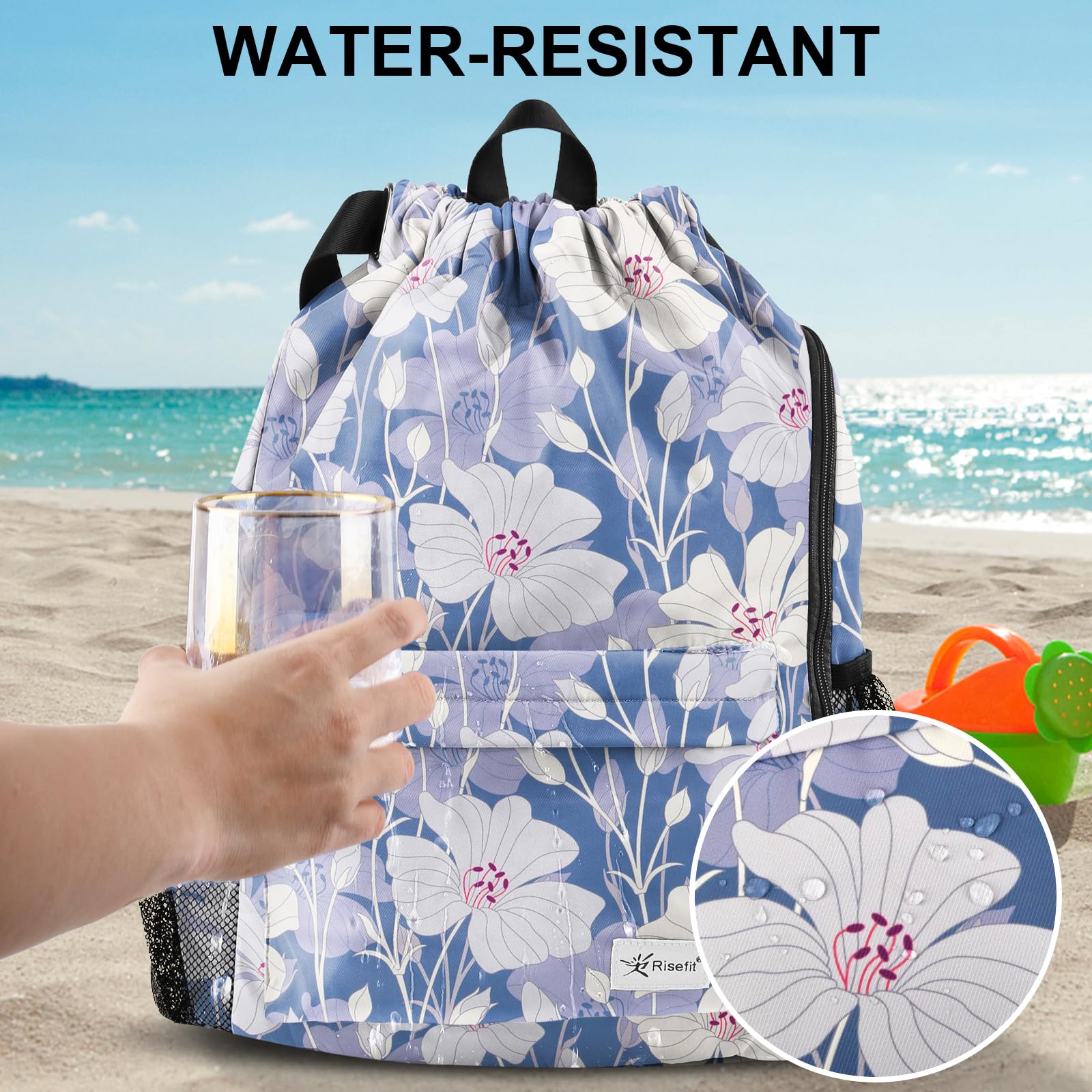 Drawstring Backpack with Mesh Pockets - Water Resistant Gym & Beach Bag for Men & Women - Perfect for Sports & Travel
