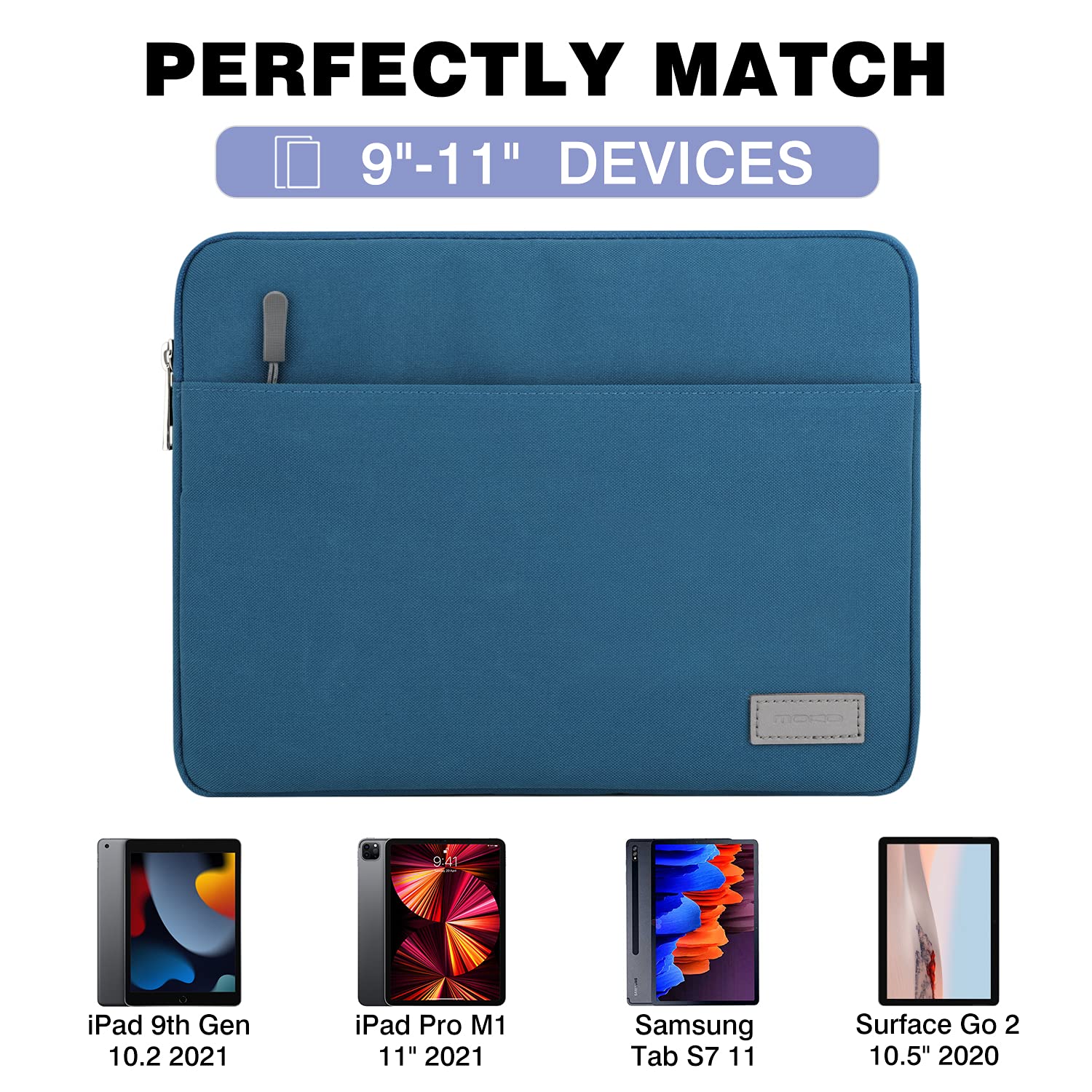 MoKo 9-11 Inch Tablet Sleeve Case for iPad Air/Pro (2025-2017 Models) - Protective Carrying Bag with Soft Lining - Fits iPad Air M3/M2, iPad Pro M4/A16, iPad 10th-7th Gen - Peacock Blue - Perfect for Travel, Office & School Use