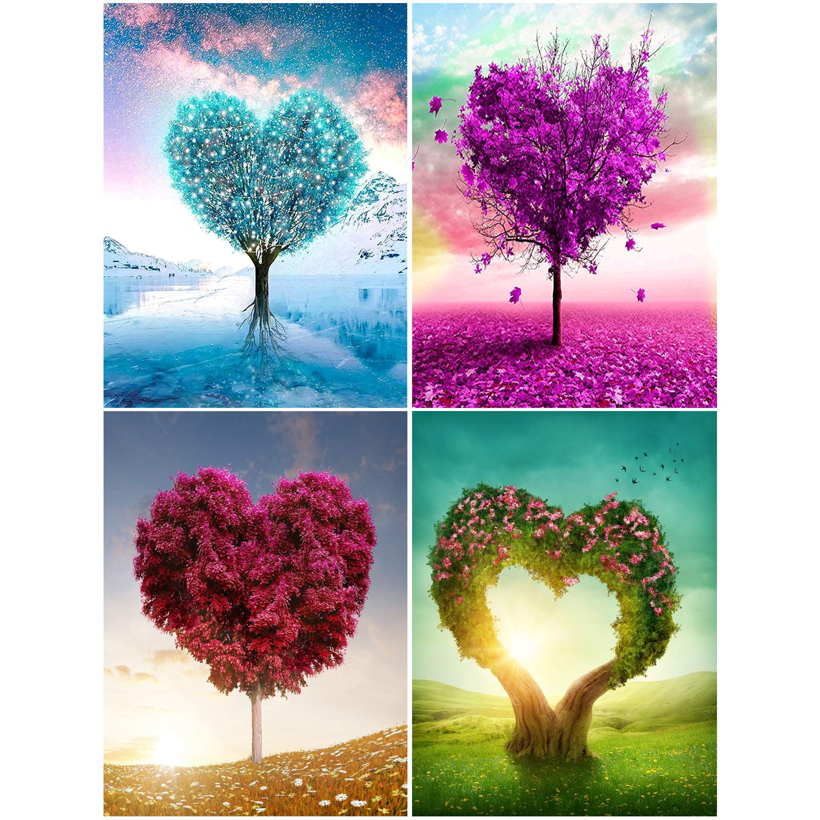 4 Pack DIY 5D Diamond Painting Kits - Full Drill Rhinestone Art with Love Tree Design for Wall Decor (10×12 Inch Canvas) | Perfect for Home Decoration, Gift Giving & Relaxation Therapy