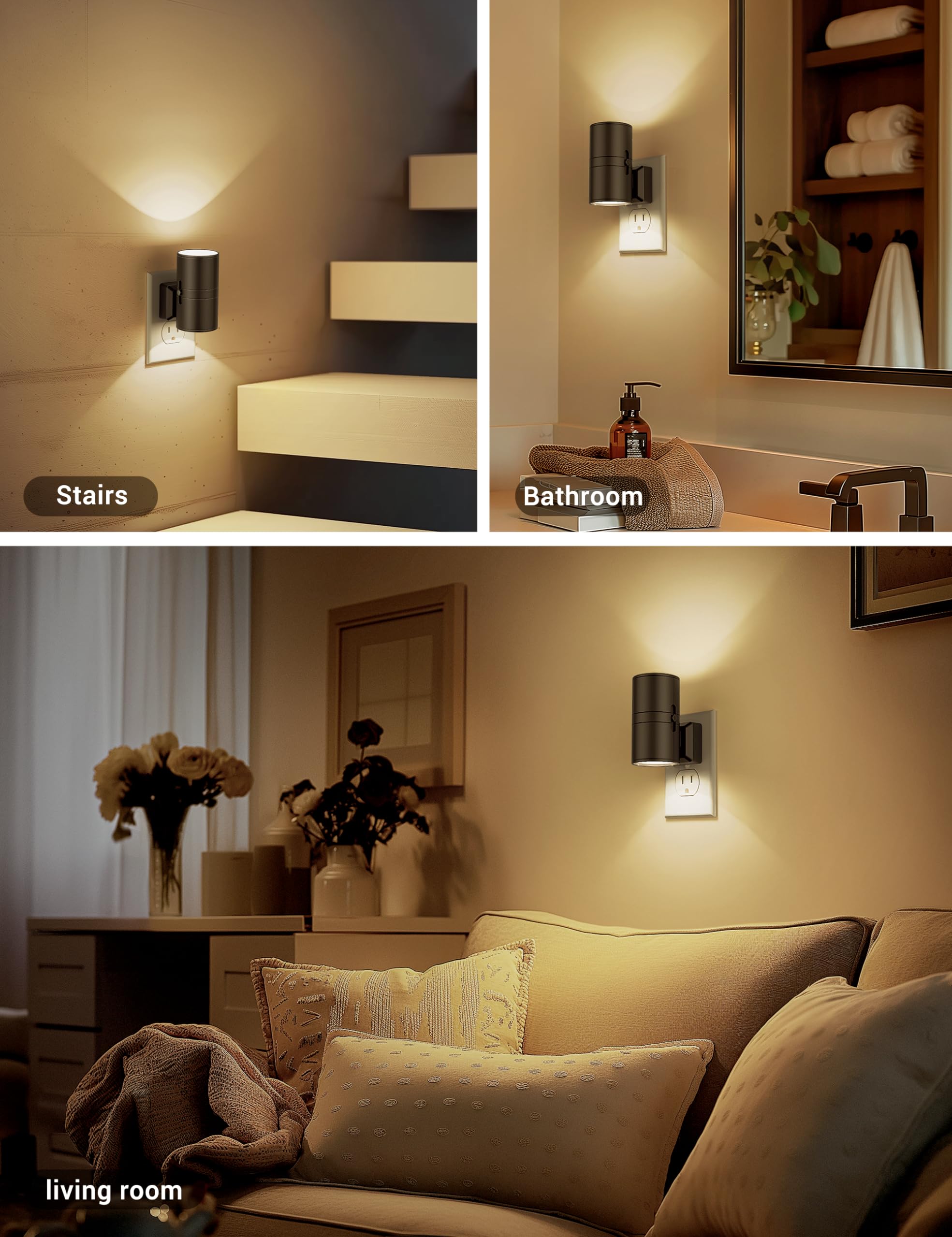Dimmable Night Light Plug in with Dusk to Dawn Sensor - 2 Pack Soft White 3000K Adjustable Brightness (0-100LM) for Hallway, Bedroom, Nursery - Energy Efficient LED Wall Night Lights for Kids & Adults