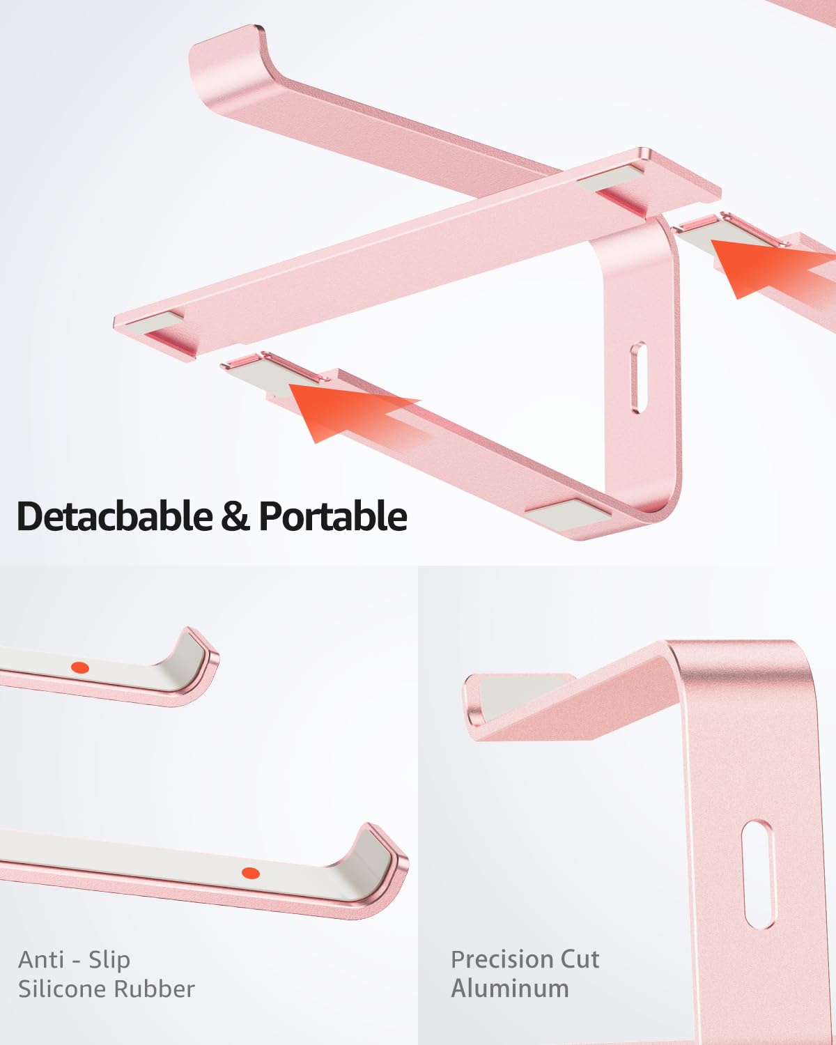 Urmust Aluminum Laptop Stand for Desk - Rose Gold Ergonomic Riser Holder Compatible with MacBook Air Pro, Dell, HP, Lenovo, Samsung, Alienware & All 11-15.6