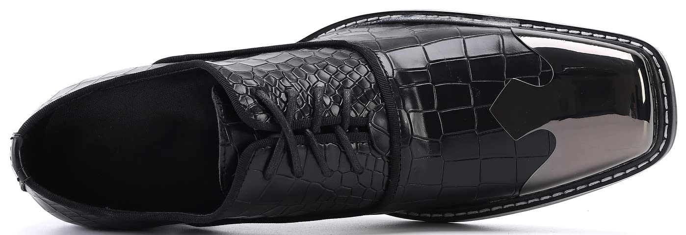 Santimon Men's Dress Oxford Shoes - Snake Print Patent Leather with Metal Toe Cap | Two-Tone Formal Business Shoes for Office, Wedding & Special Occasions