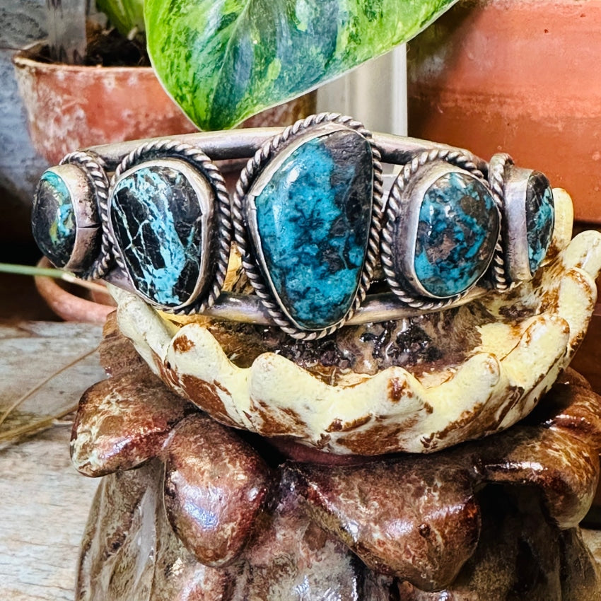 Stunning Navajo Row Bracelet with Bisbee & Carlin Mine Turquoise in Sterling Silver - Perfect for Boho Fashion & Southwest Jewelry Lovers