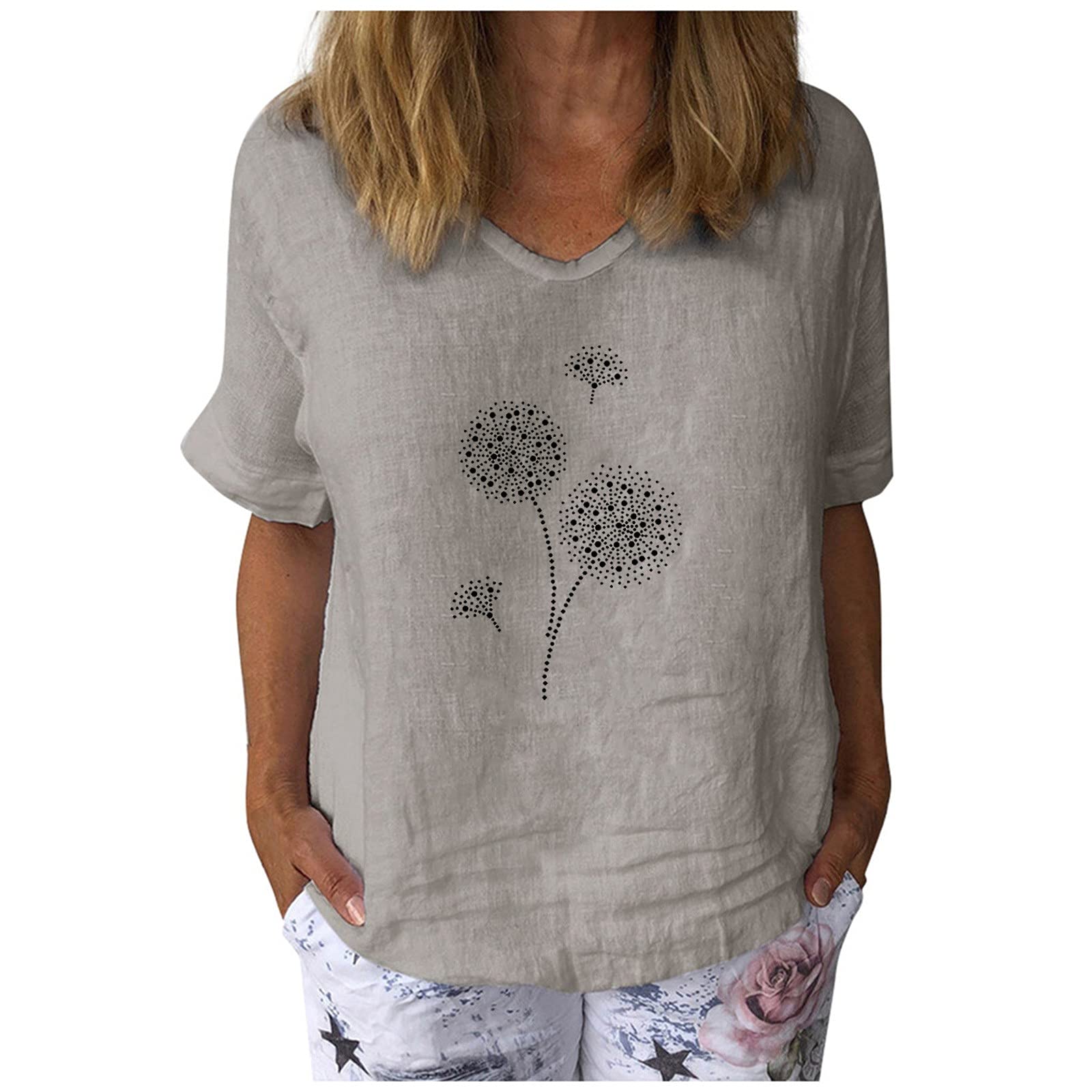 Women's Dandelion Print V-Neck Casual Tank Top - Summer Basic Tee for Plus Size Women | Perfect for Beach Outings, Parties & Everyday Wear