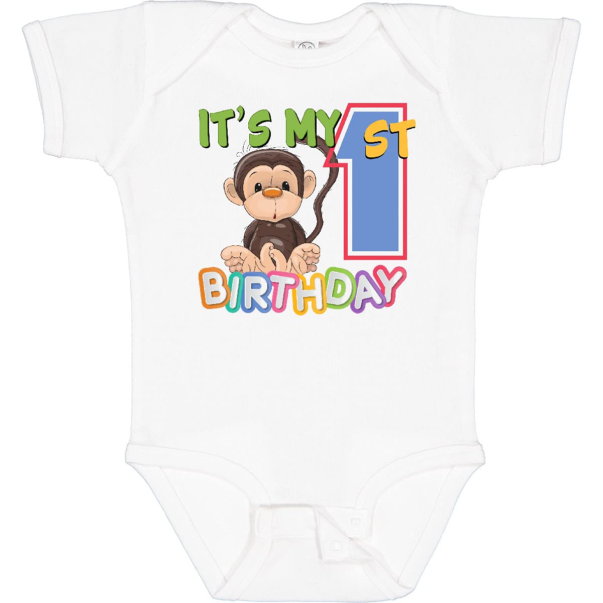 Inktastic Monkey First Birthday Baby Bodysuit - Cute 1st Birthday Outfit for Boys & Girls - Perfect for Birthday Parties, Photo Shoots & Special Occasions
