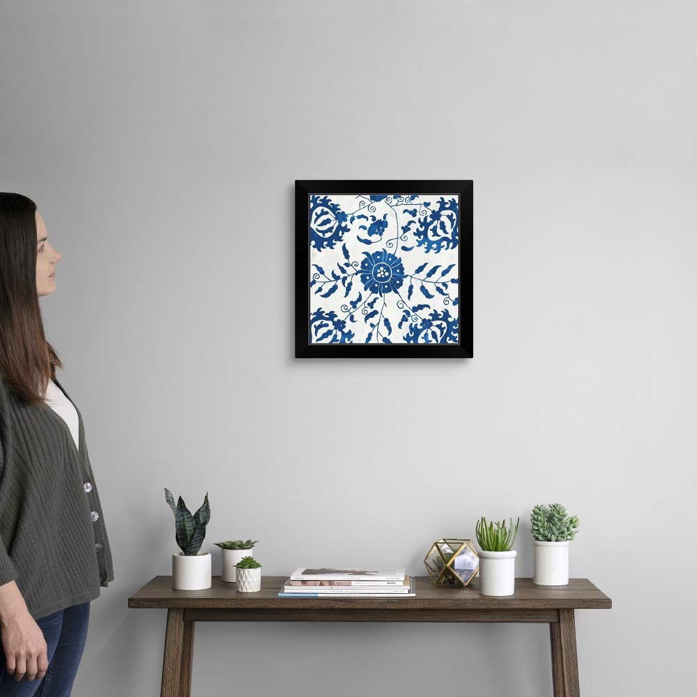 CANVAS ON DEMAND Moroccan Indigo Tile Black Framed Art Print - Handmade Wall Decor for Living Room, Bedroom & Office | Premium Canvas Painting for Home & Office Decor