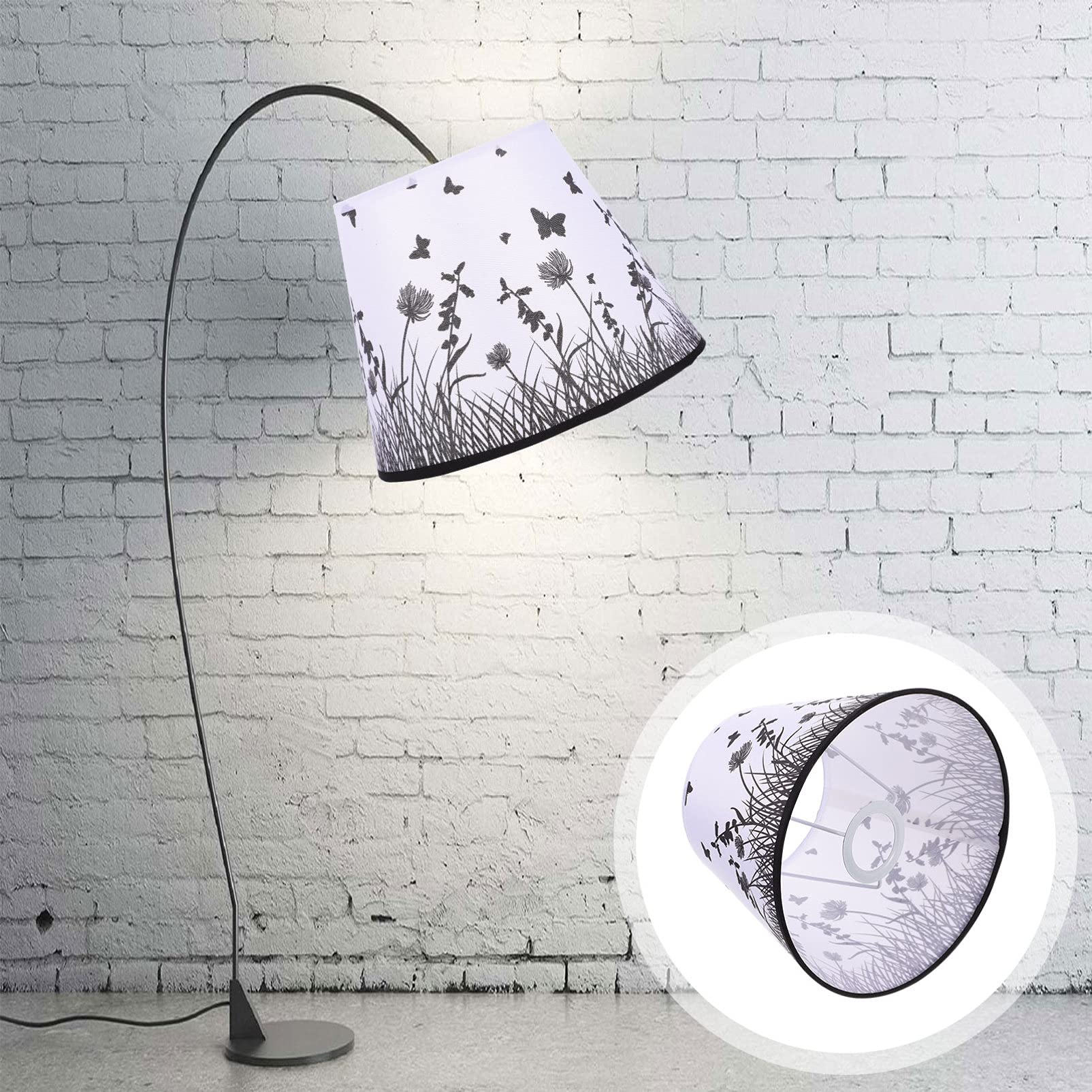 Uonlytech Floral Fabric Lampshade - E27 Drum Lamp Shade for Table Lamps Replacement (22x14x17cm) - Perfect for Bedroom, Living Room & Office Decor