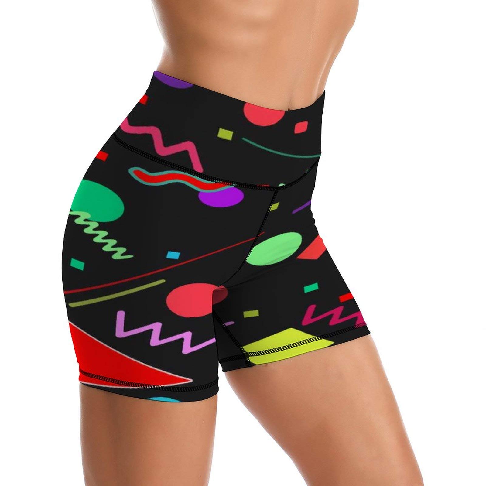Vintage 80s Black Gold Polka Dot High Waisted Yoga Shorts - Women's Workout Running Biker Compression Shorts for Yoga, Gym & Casual Wear