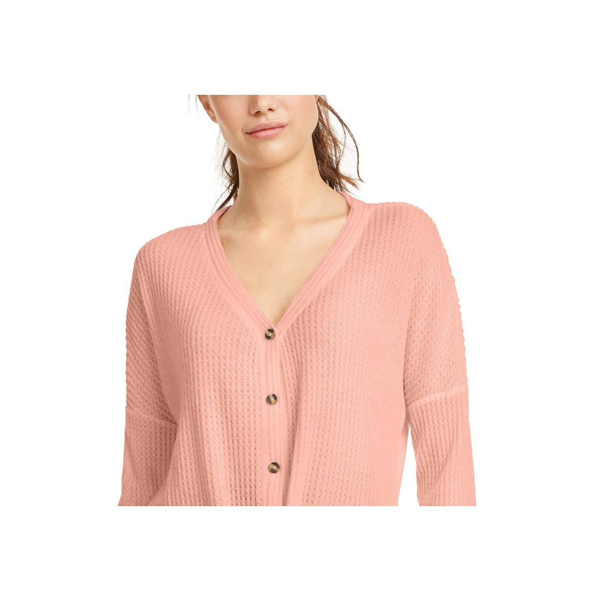 Ultra Flirt Juniors' Waffle-Knit Tie-Front Top - Pink, Size Small | Cute Casual Blouse for Teens, Perfect for School, Dates & Everyday Wear