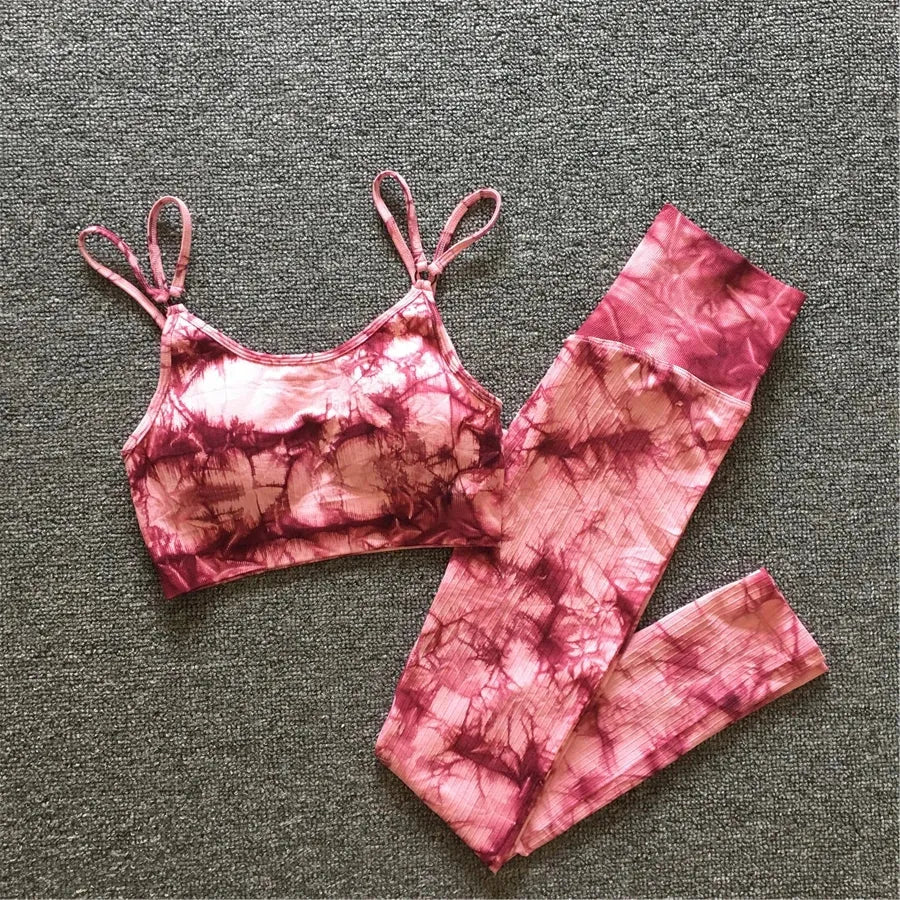 Tie Dye Yoga Bra & High Waist Leggings Set for Women - Seamless Gym Outfit with Hip Push Design - Perfect for Running, Fitness & Workout | Breathable Activewear for Yoga, Pilates & Cardio