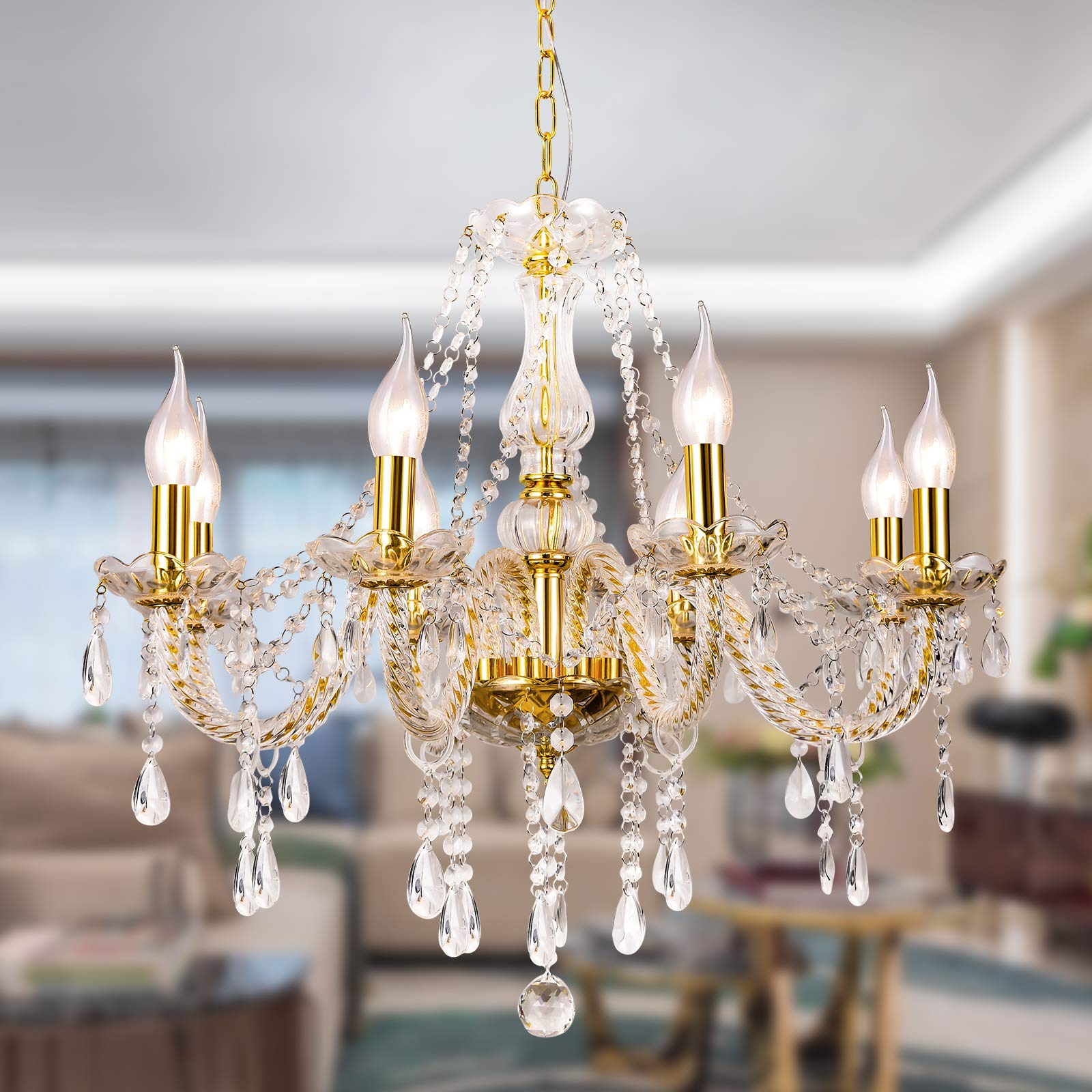 K9 Crystal Chandelier Lighting - 8-Light Pendant Ceiling Fixture for Dining Room, Living Room, Bedroom & Hallway - Elegant Home Decor with 8 Bulbs - Perfect for Weddings, Parties & Luxury Interior Design
