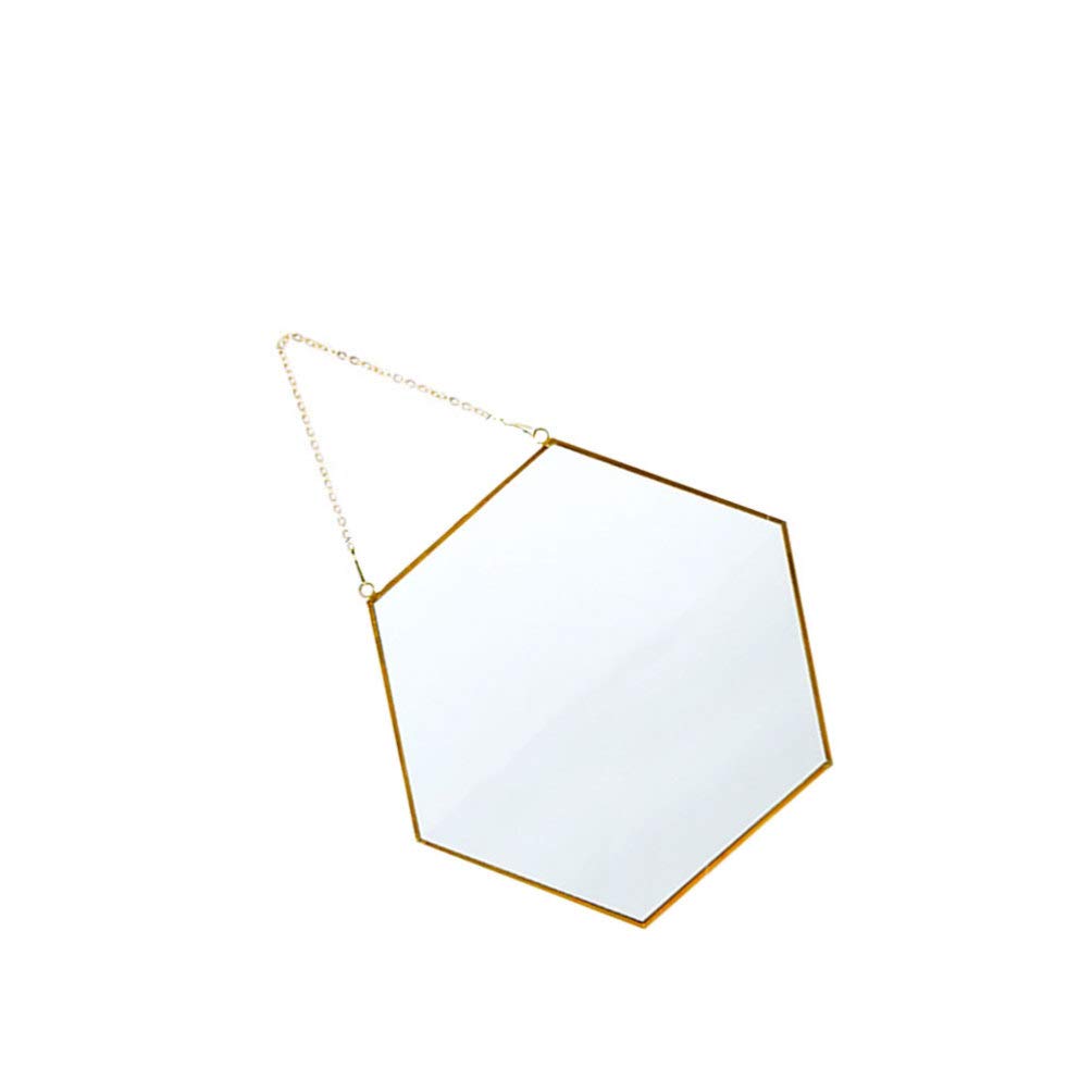 Hexagonal Wall Mounted Makeup Mirror with Magnification - Golden Pearlescent Geometric Mirror for Bathroom, Bedroom & Vanity Decor