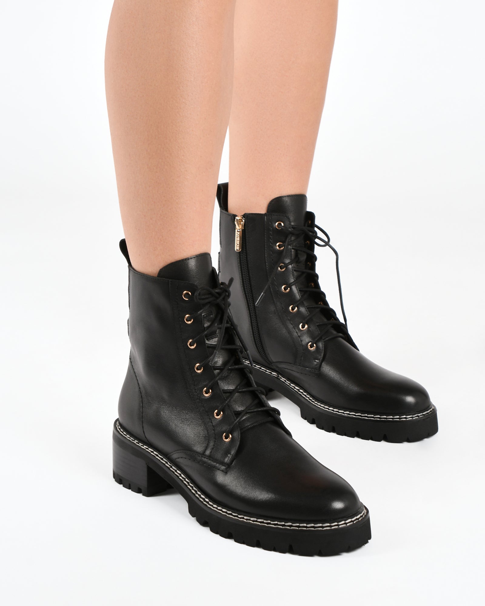 KODA Women's Flat Ankle Boots Black Leather - Comfortable Casual Shoes for Everyday Wear, Office & Outings