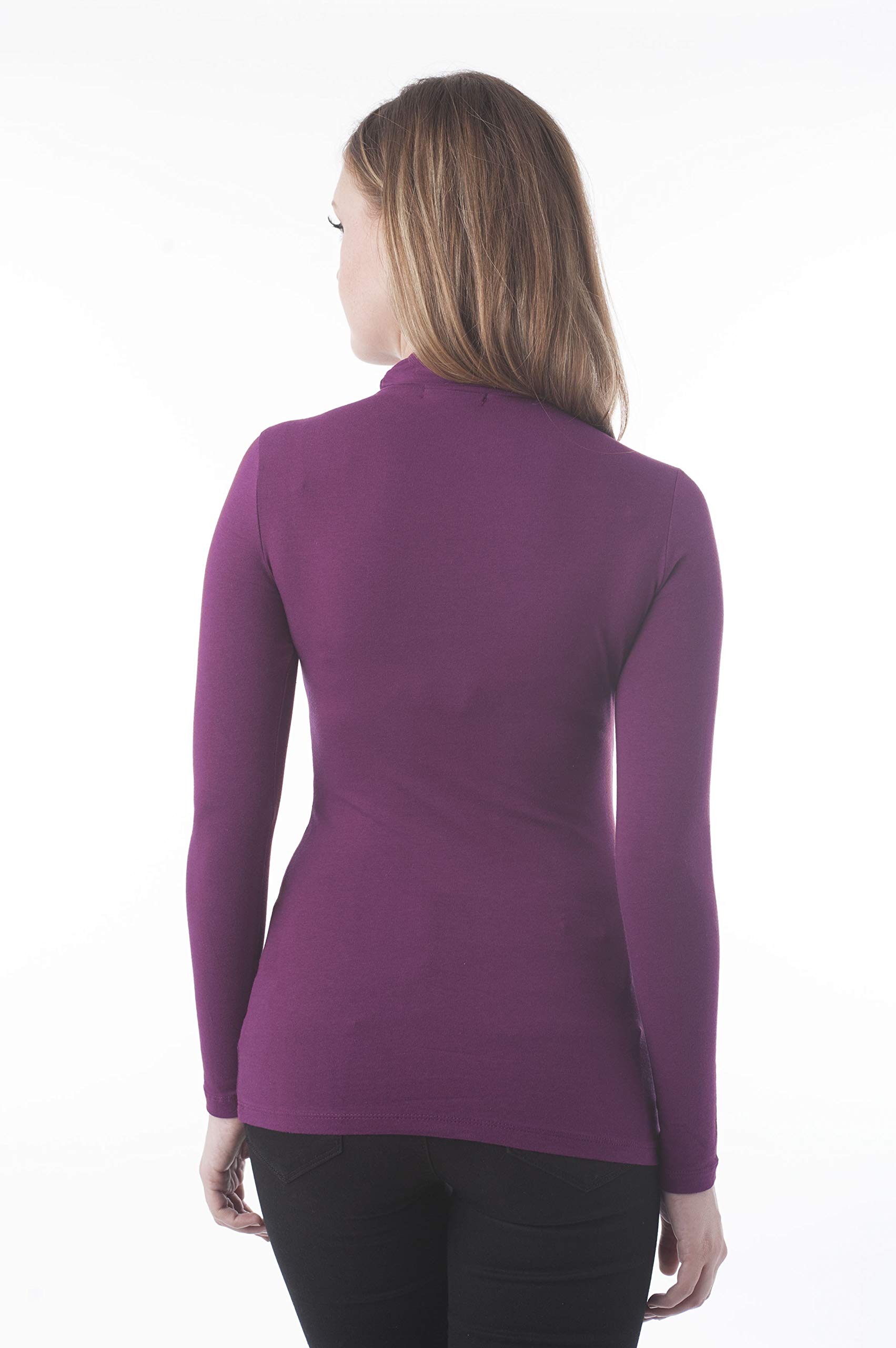 Women's Long Sleeve Plain Funnel Neck T-Shirt - Casual Basic Top for Everyday Wear, Work & Layering | Soft Comfortable Stretch Fabric