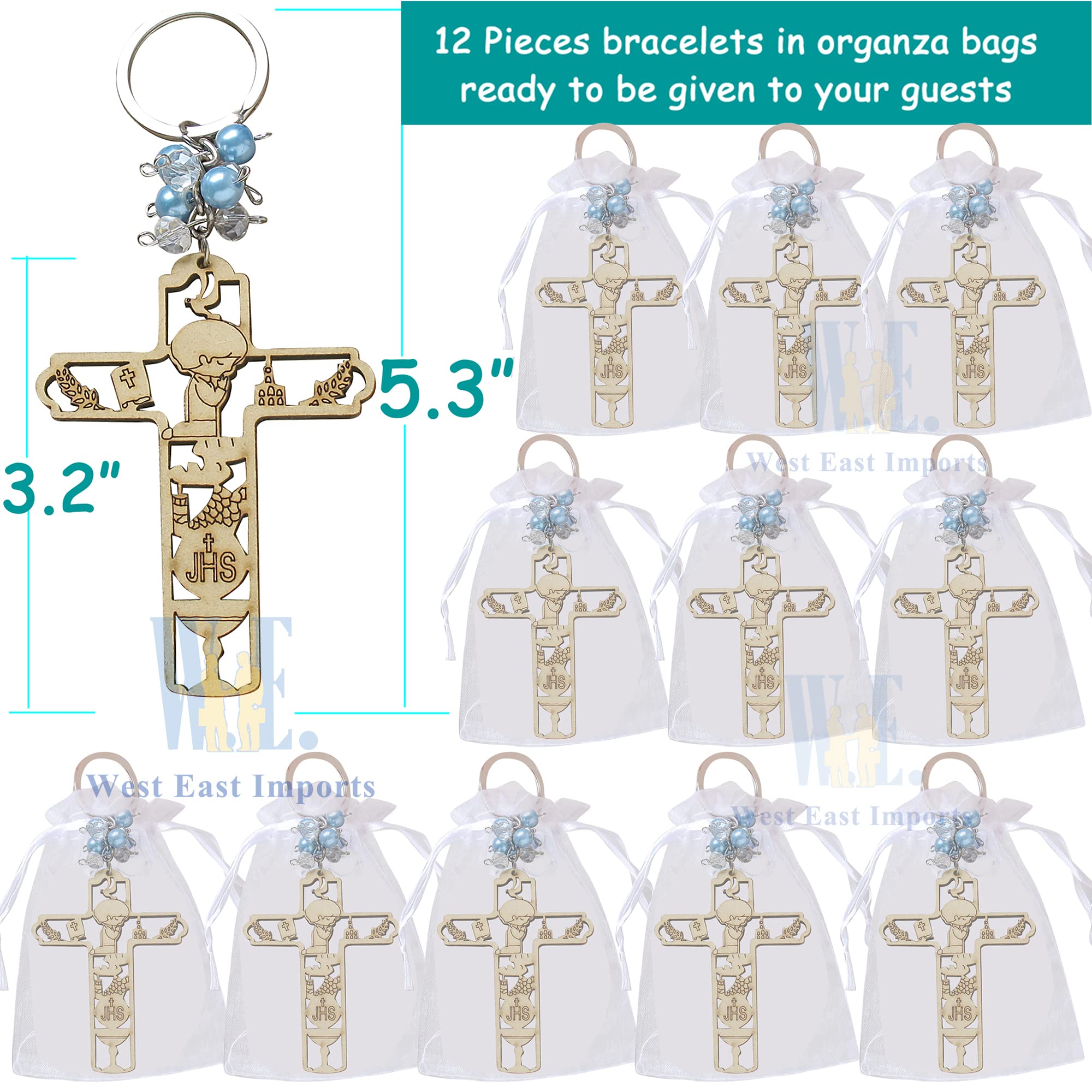 12-Piece First Holy Communion Wooden Keychain Set - Religious Keepsake Gift for Boys, Party Favors, Baptism Souvenirs - Perfect for Church Events, Sunday School, and Christian Celebrations