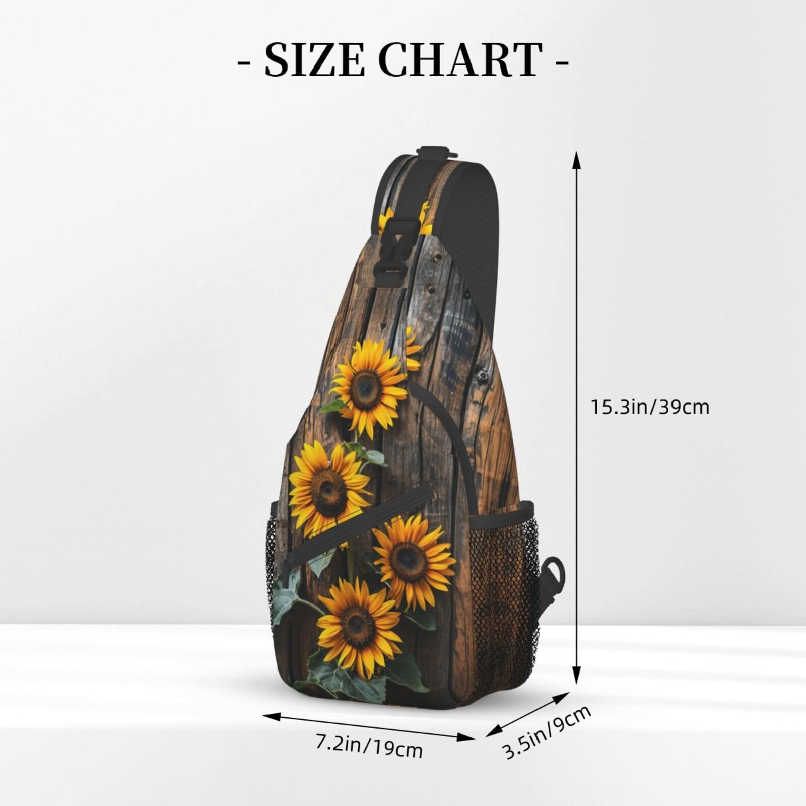Sunflower Wooden Board Sling Backpack - Lightweight Waterproof Hiking Bag for Outdoor Sports