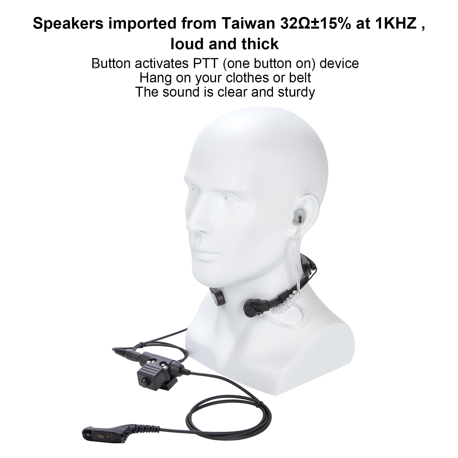 7.1mm Throat Mic Earpiece with U94 PTT - Retractable Talkie Headset for Motorola XIR P8268 P8668 - Hands-Free Communication for Security, Construction & Outdoor Activities