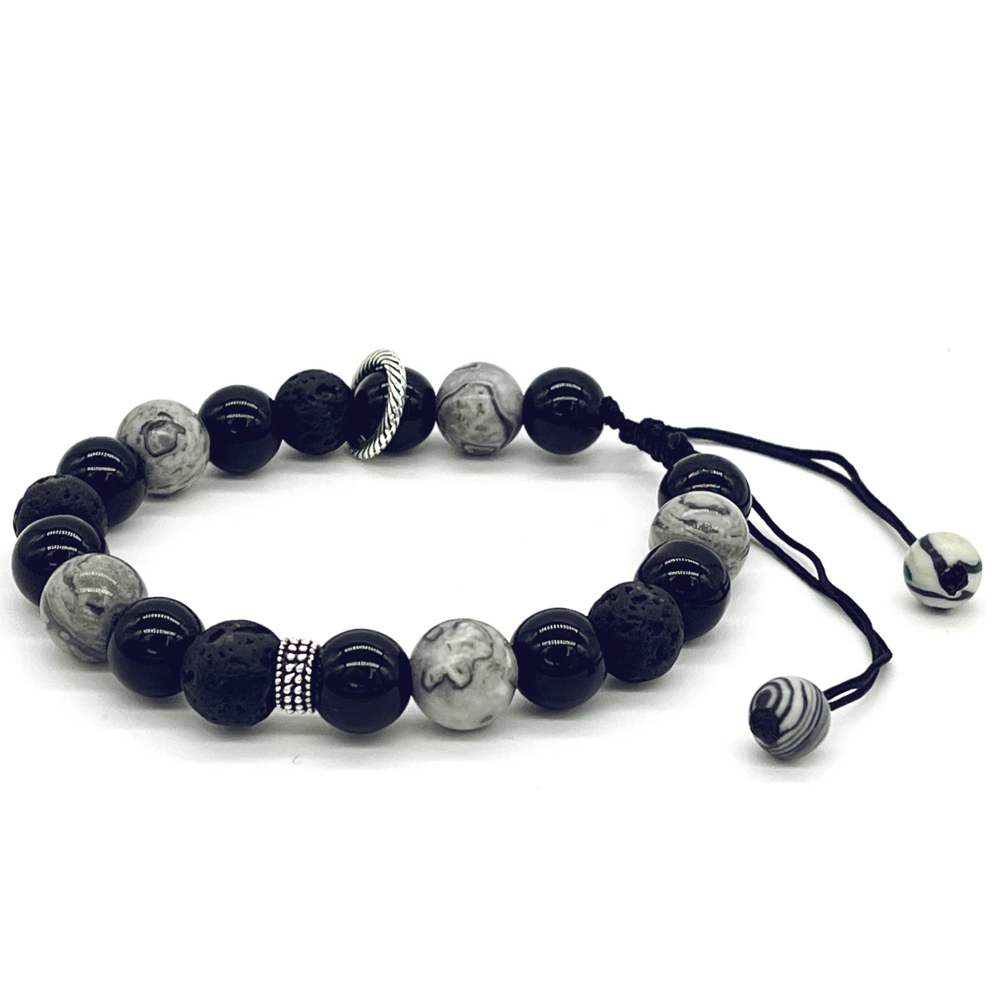 ARTSY Crafts Natural Gemstone Beads Bracelets for Men - Black Onyx Semi-Precious Stone Adjustable 7-9 Inch Wristbands, Grounding Chakra Healing Crystal Beaded Bracelet for Meditation, Anxiety Relief & Spiritual Wellness | Perfect for Yoga, Mindfulness Practice & Gift Giving