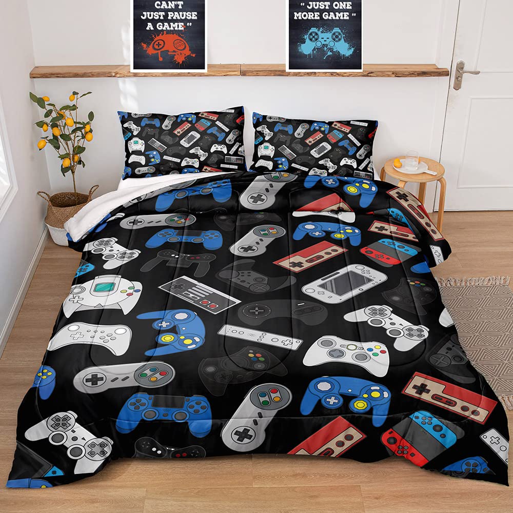 Gaming Comforter Set for Teen Boys & Kids - All Season Down Alternative Bedding with Game Controller Design - Full Size (Comforter-Game36) - Perfect for Gaming Rooms, Teen Bedrooms & Sleepovers