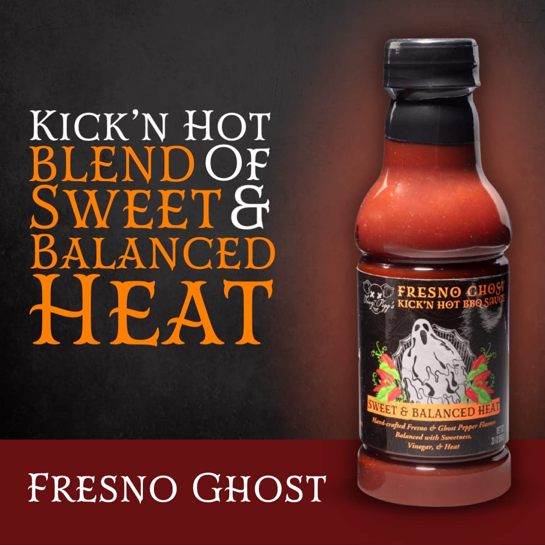 Tony Piggs Hot BBQ Sauce Fresno Ghost Flavor (19oz) - Spicy Ghost Pepper Barbecue Sauce for Wings, Ribs & Burgers - Made with Fresh Peppers - Perfect for Summer Cookouts, Tailgating & Grilling Gifts for Men