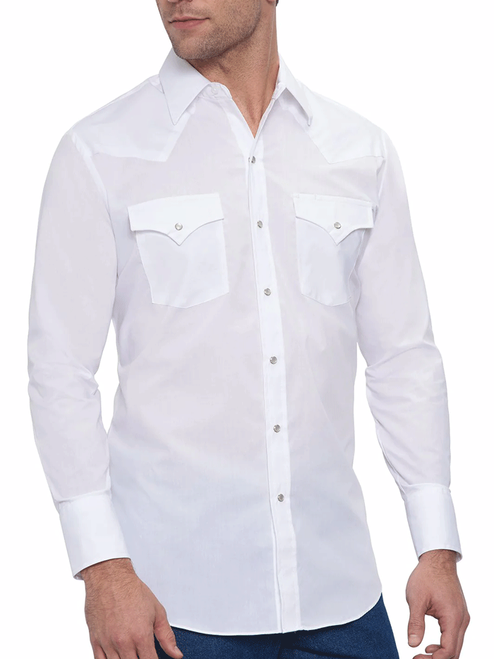 Ely Cattleman 15201905 01 Men's Western Long Sleeve Solid Work Shirt - White - Perfect for Rodeo, Ranch Work & Country Style Fashion