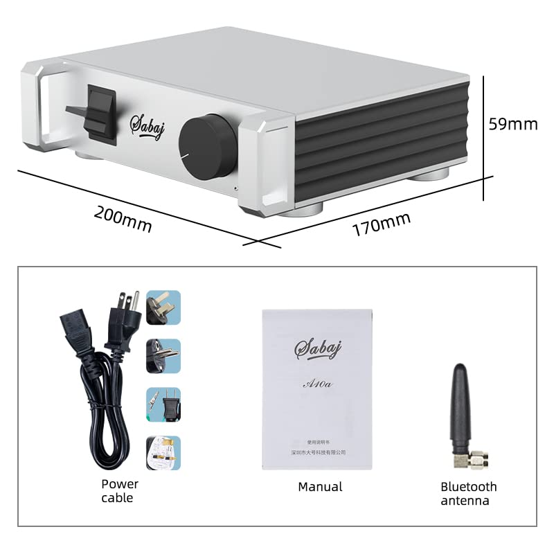 Sabaj A10a 2022 Version Class D Power Amplifier - 225W MA5332M Chip, Bluetooth 5.0, XLR & RCA Inputs, 110W x 2 RMS (4Ω), Ultra-Low 0.005% THD+N - Perfect for Home Theater, Studio Monitoring & Hi-Fi Audio Systems