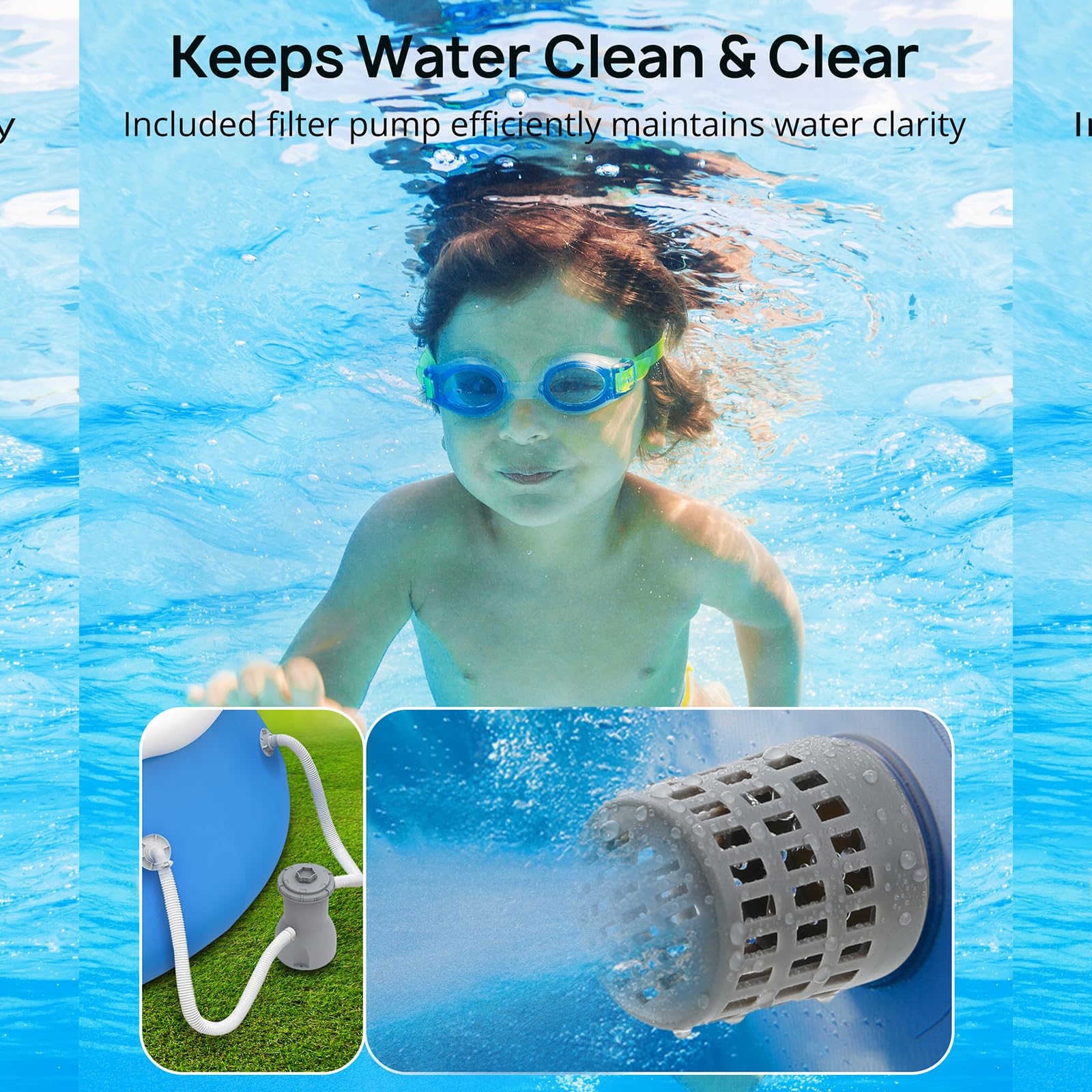 15ft x 35in Inflatable Above Ground Swimming Pool with Filter Pump, Ground Cloth & Cover - Blue, Yellow, Pink Options | Perfect for Backyard Fun, Kids Play & Summer Cooling
