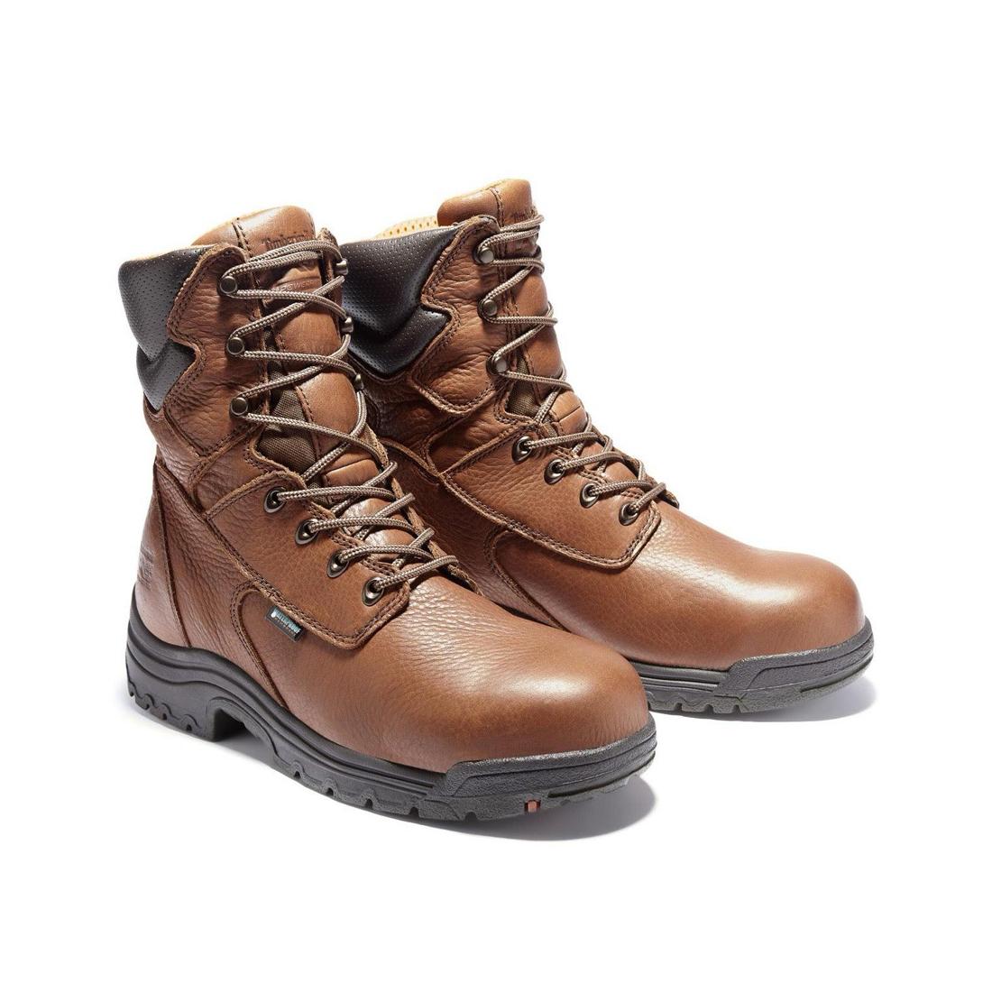 Titan 8 Inch Alloy Toe Waterproof Work Boots for Men - Medium Brown Safety Shoes for Construction, Hiking & Outdoor Work